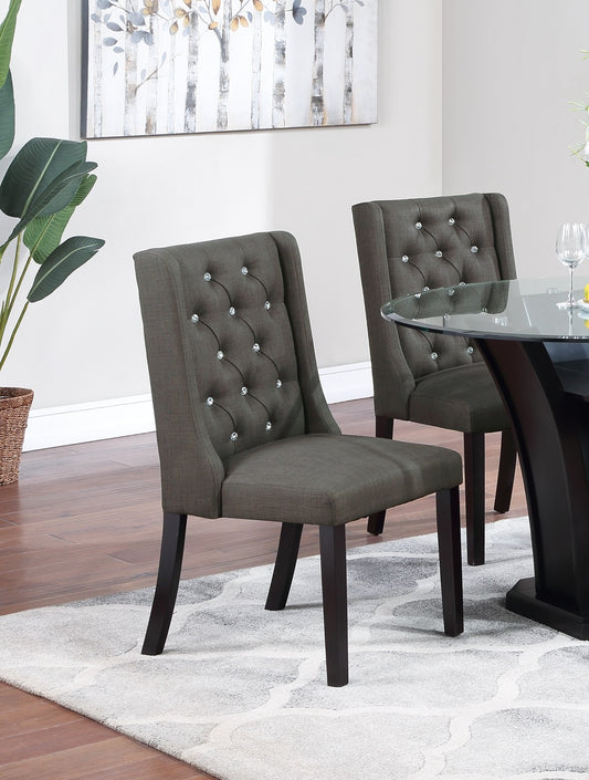 TREATLIFE HOME Set of 2 Modern Fabric Dining Chairs with Wingback Design, Ash Black Tufted, Sturdy Rubber Wood Frame