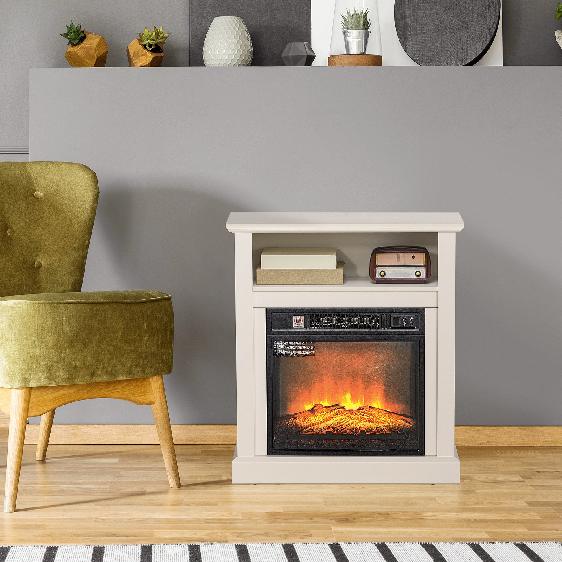 Cream electric fireplace with realistic flame