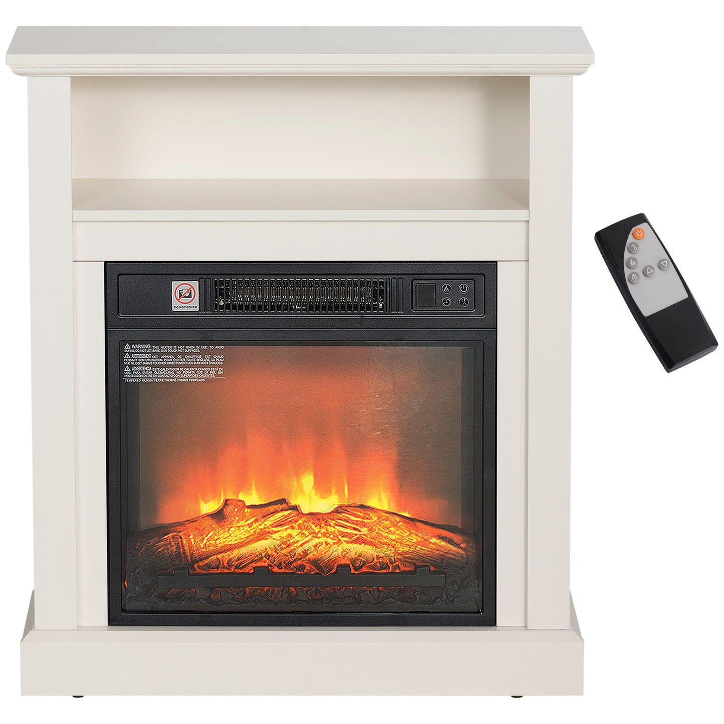White electric fireplace with remote