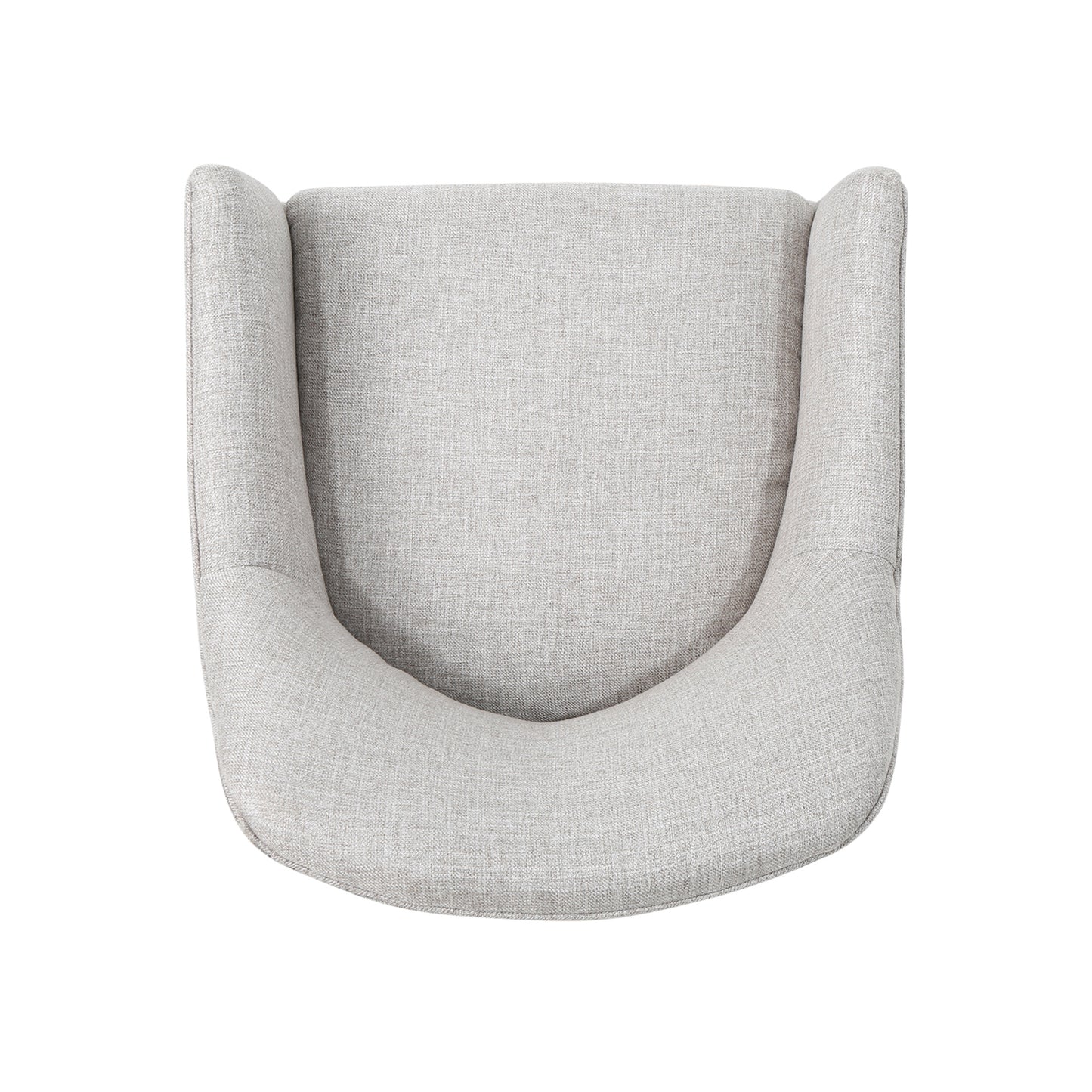 Light gray linen accent chair with curved back