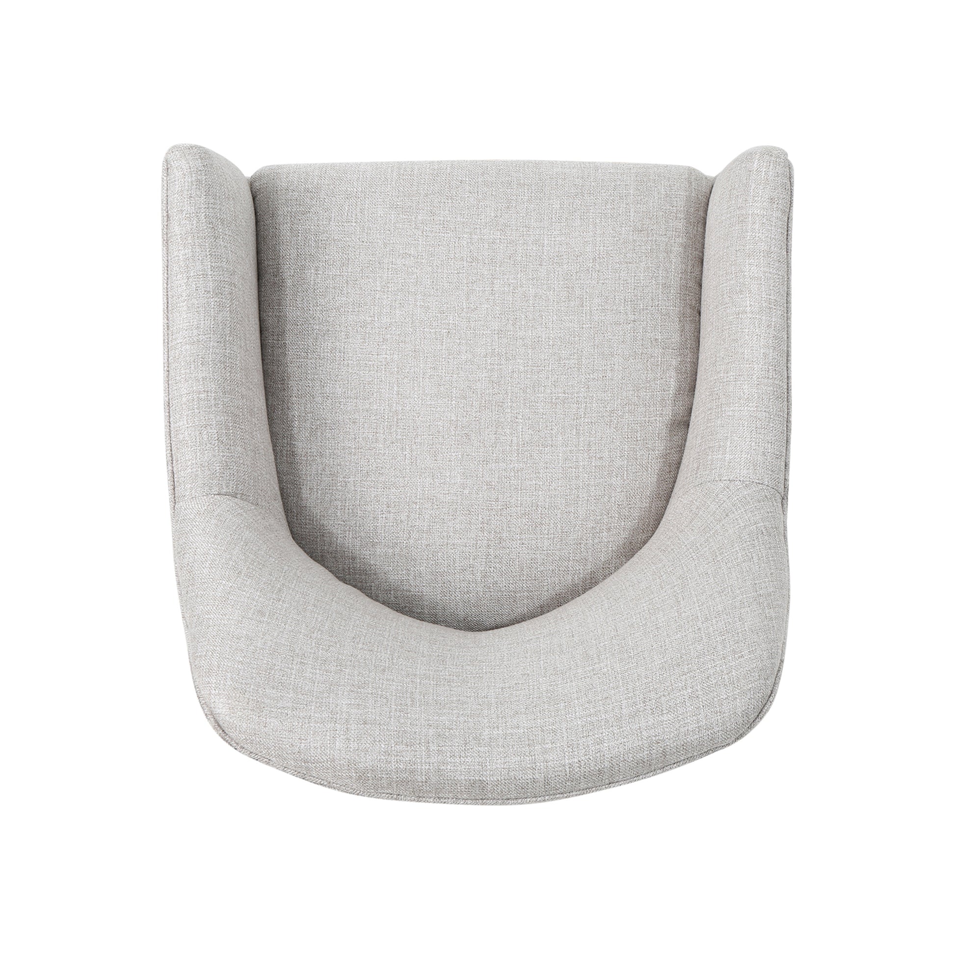 Light gray linen accent chair with curved back