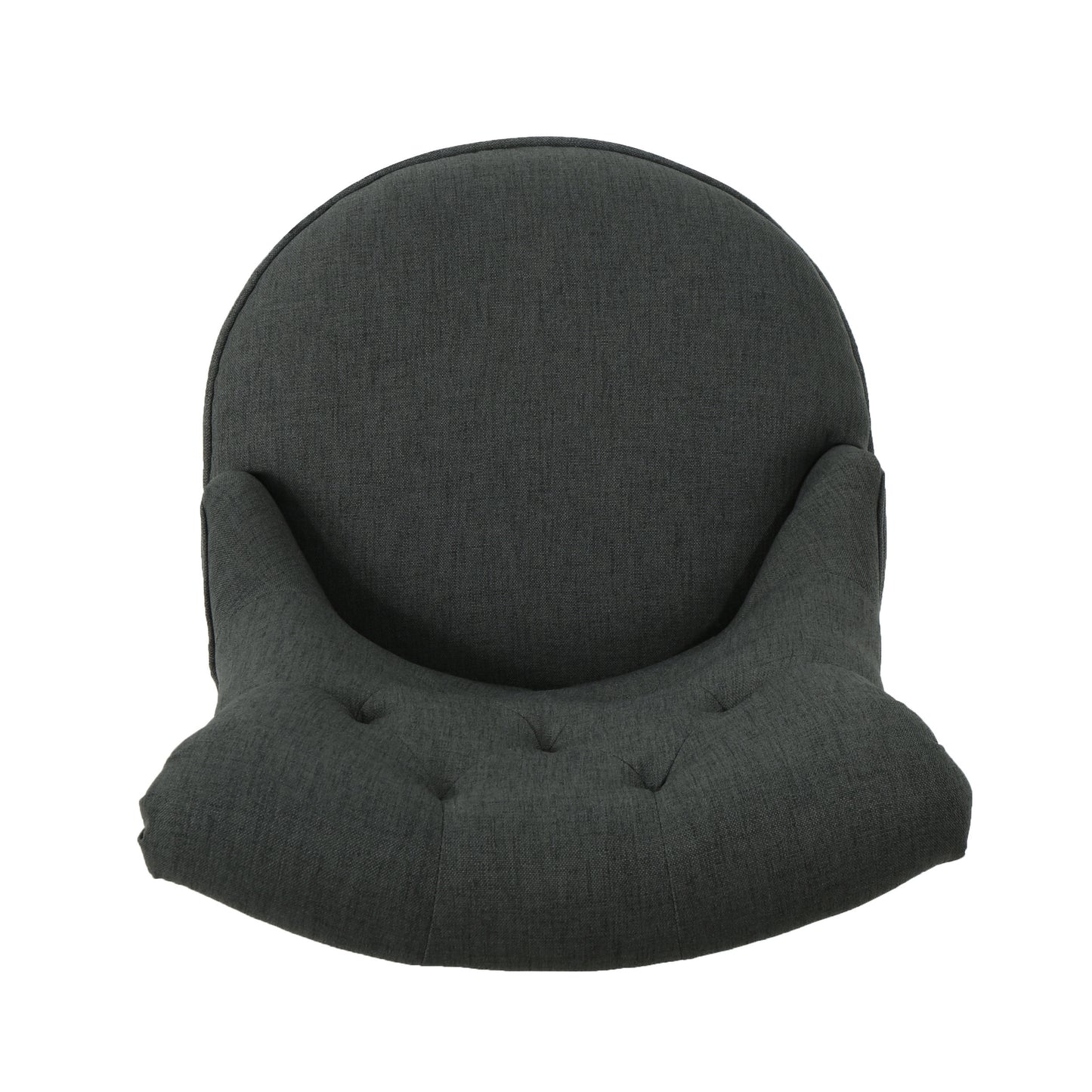 Tufted dark gray accent chair with curved back and seat