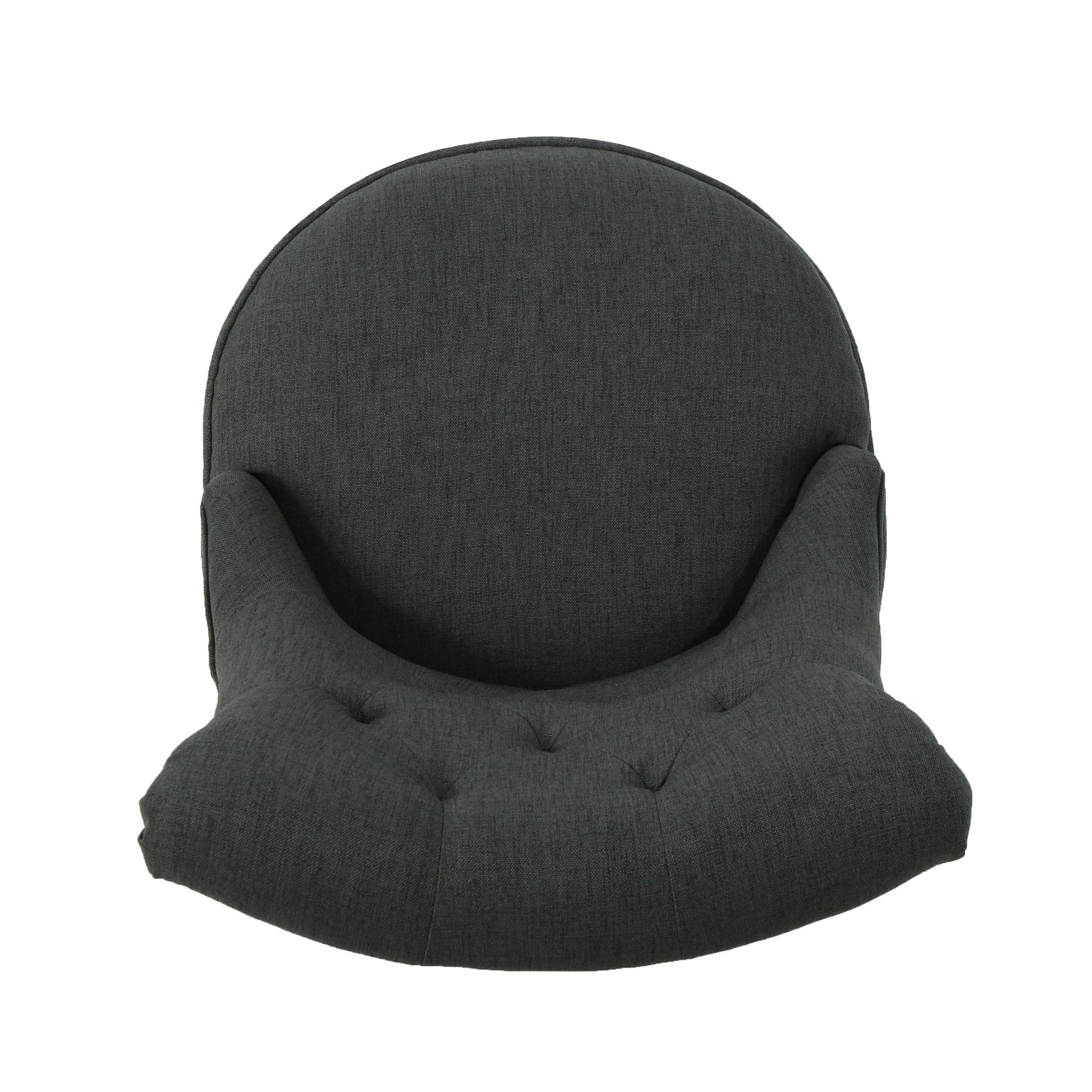 Tufted dark gray accent chair with curved back and seat