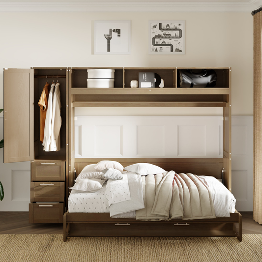 Queen Murphy bed with integrated wardrobe