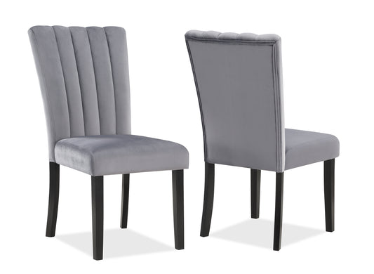 Grey velvet dining chair with fluted back