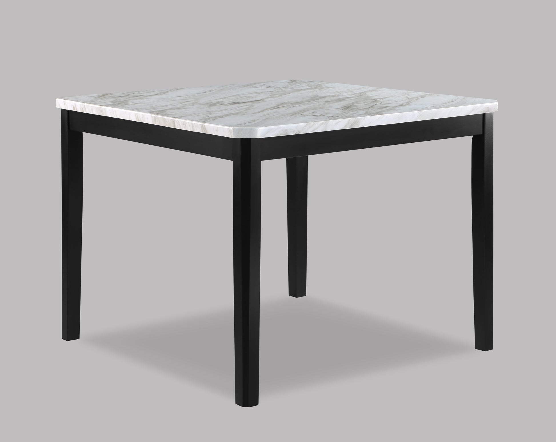 Square marble top dining table with black legs