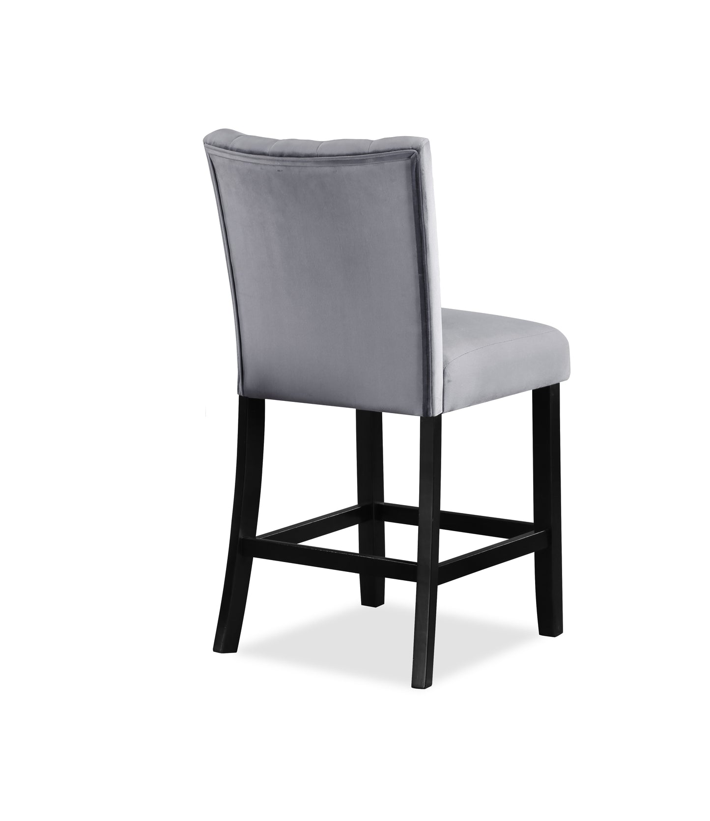 Gray velvet tufted back bar stool with black wooden legs