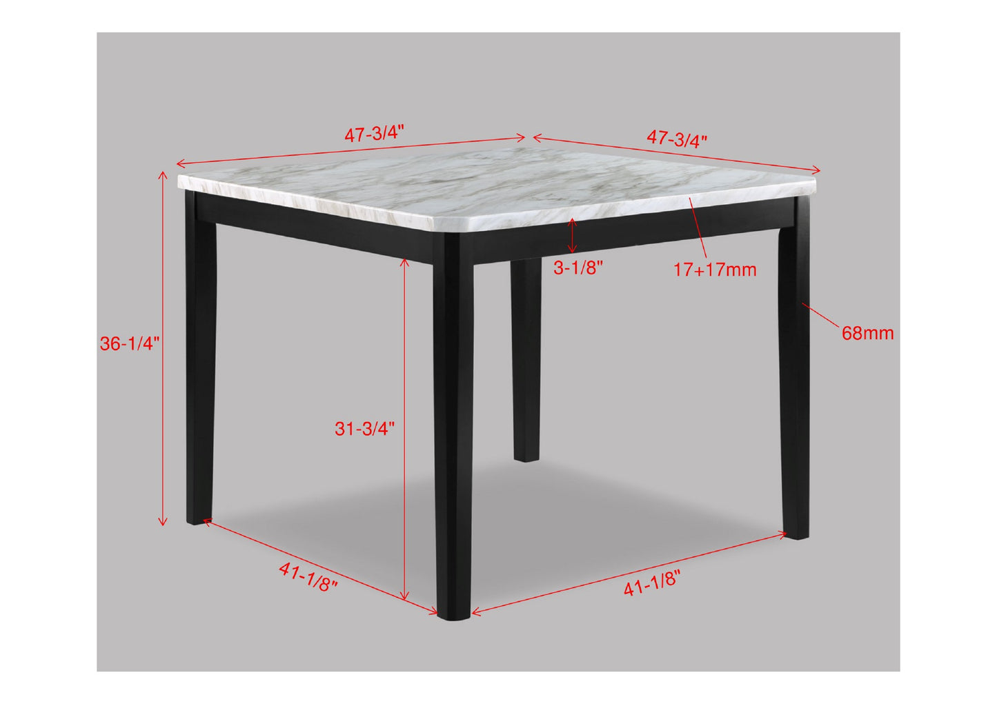 Square marble dining table with black legs