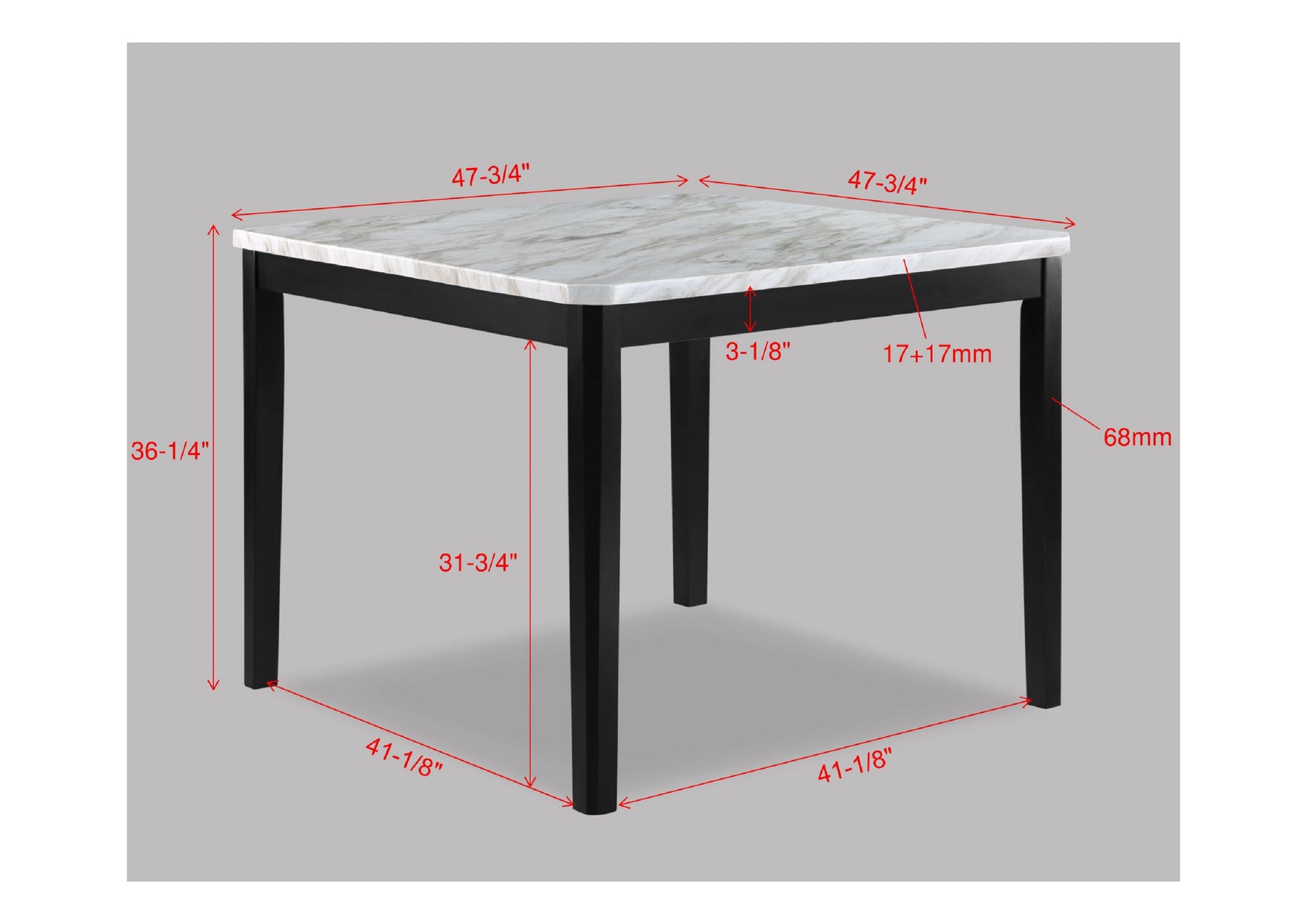 Square marble dining table with black legs