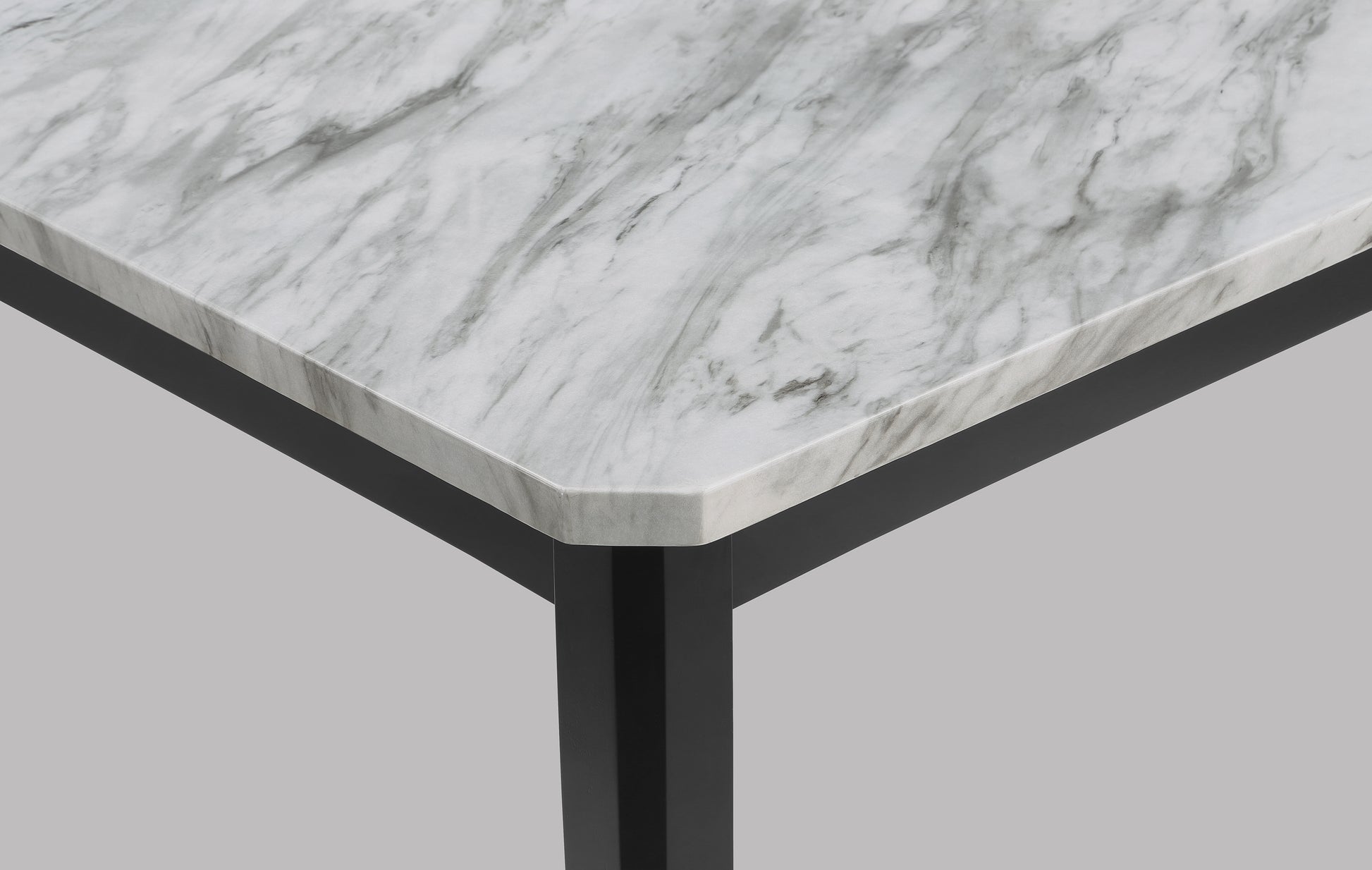 Modern marble top dining table with black metal legs