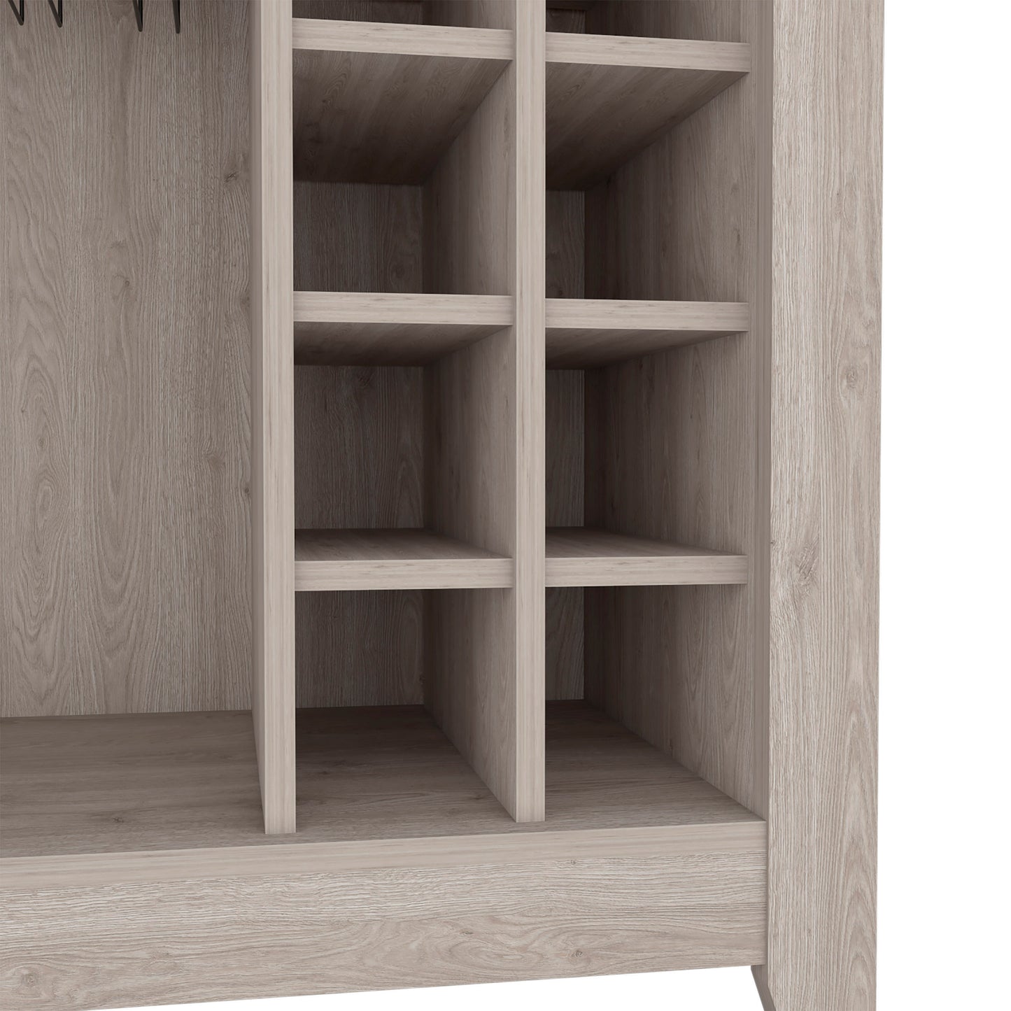 Light oak wood closet organizer with multiple shelves