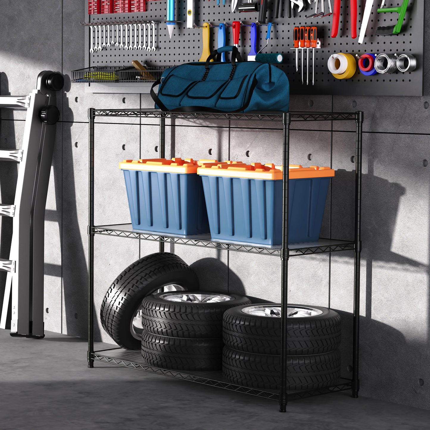 Heavy duty blue canvas tool bag with black accents and shoulder strap