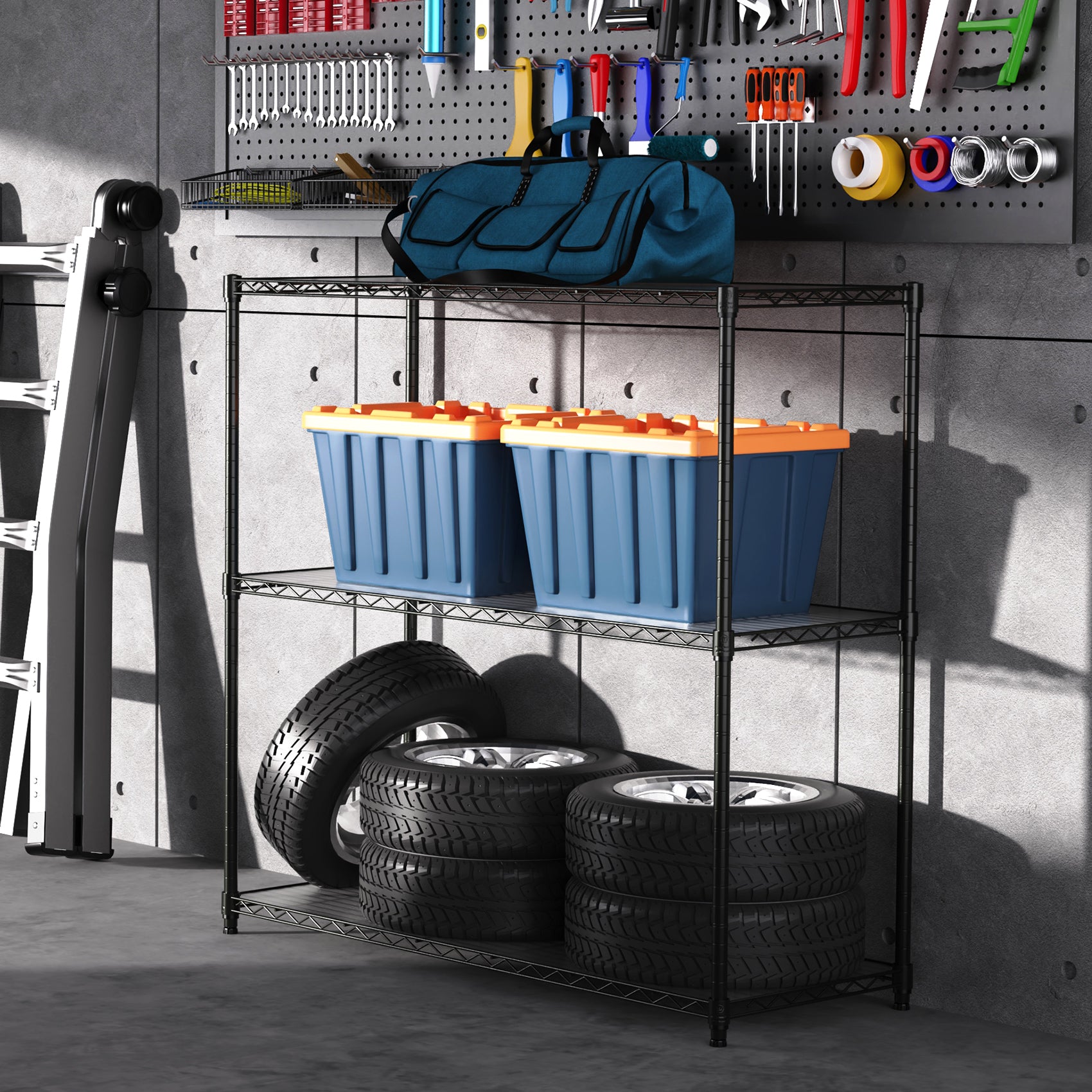 Heavy duty blue canvas tool bag with black accents and shoulder strap