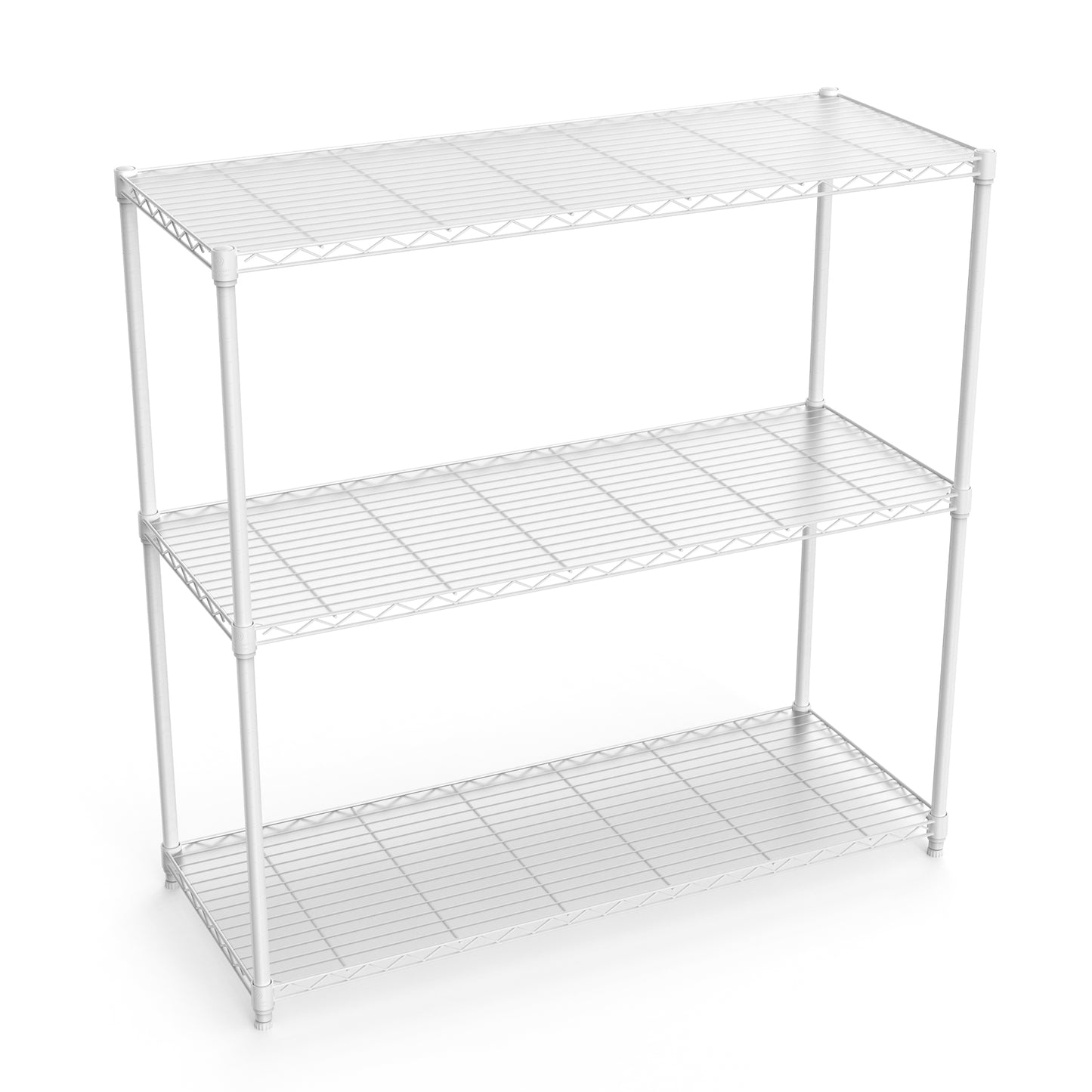 White wire shelving unit with three tiers
