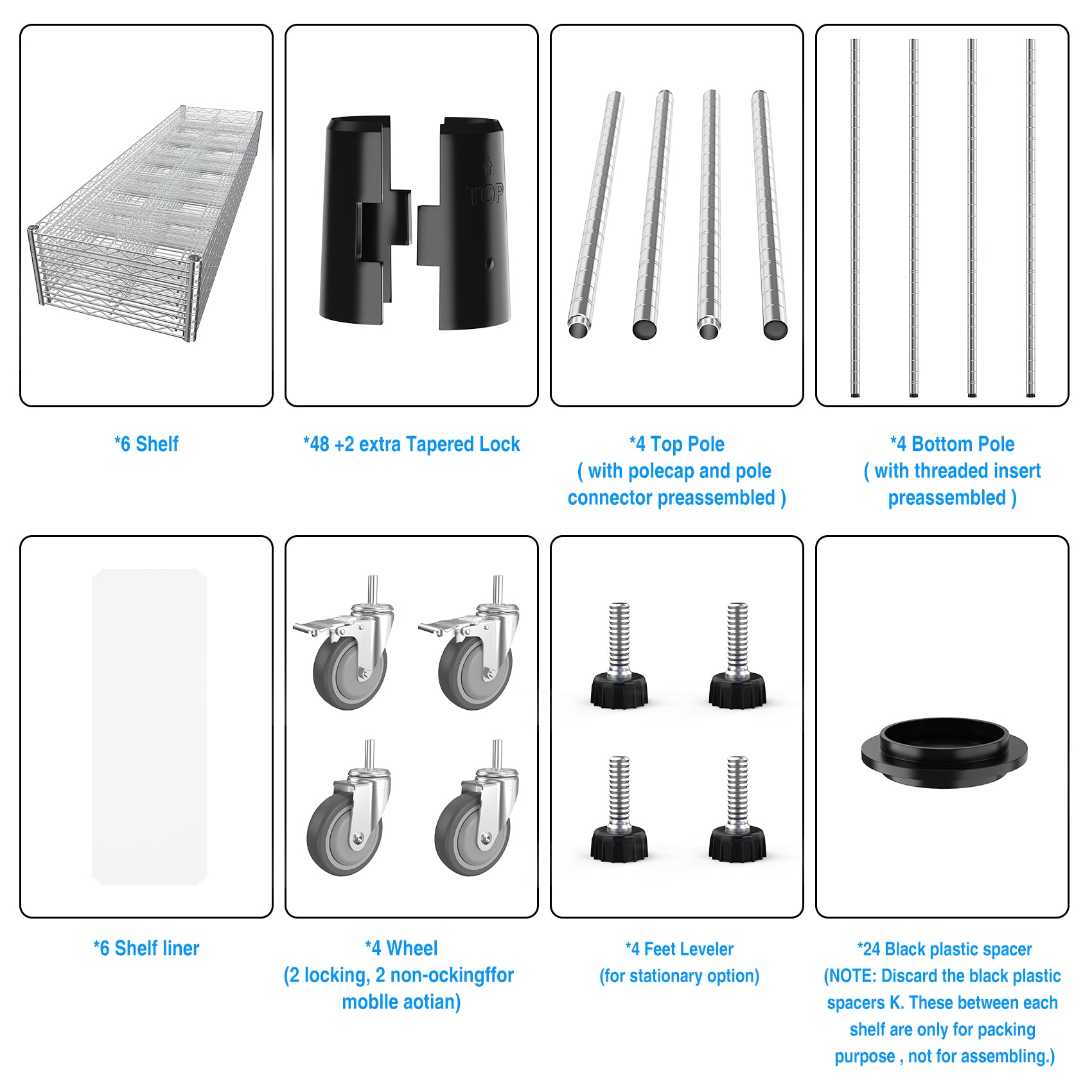 Sixtier wire shelving unit with chrome finish