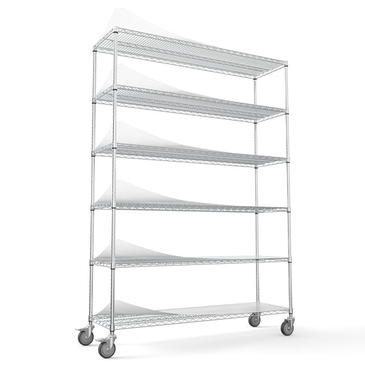 Heavy duty chrome wire shelving unit with  tiers and casters