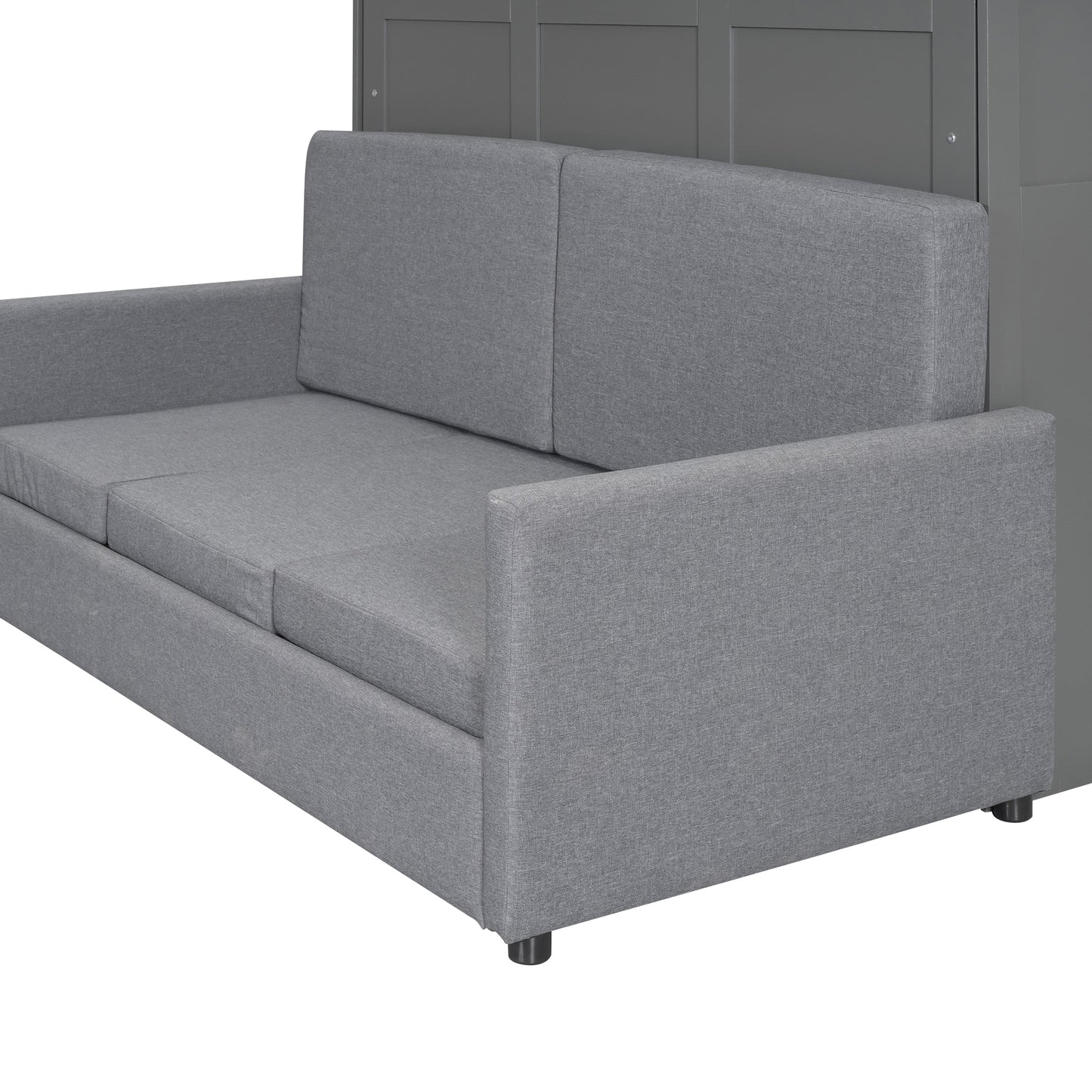 Modern gray fabric sofa with clean lines and plush cushions perfect for living rooms