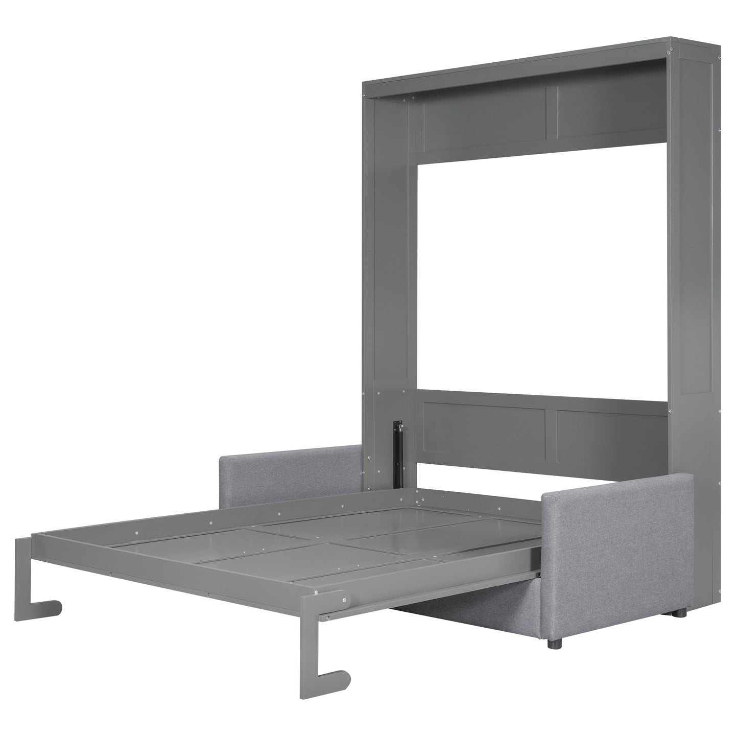 Gray wall bed frame with pullout mattress support