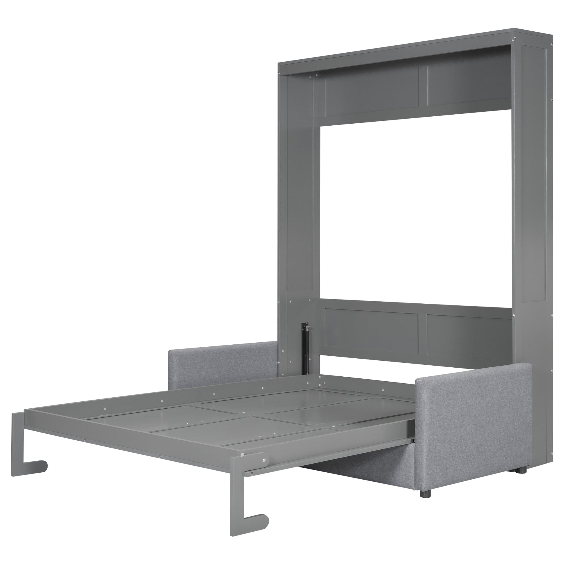 Gray wall bed frame with pullout mattress support