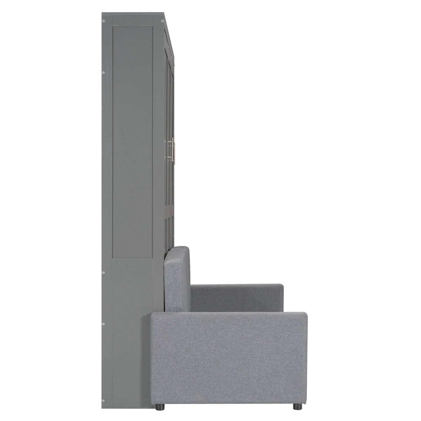 Gray wall bed cabinet with pullout gray sofa and armrests