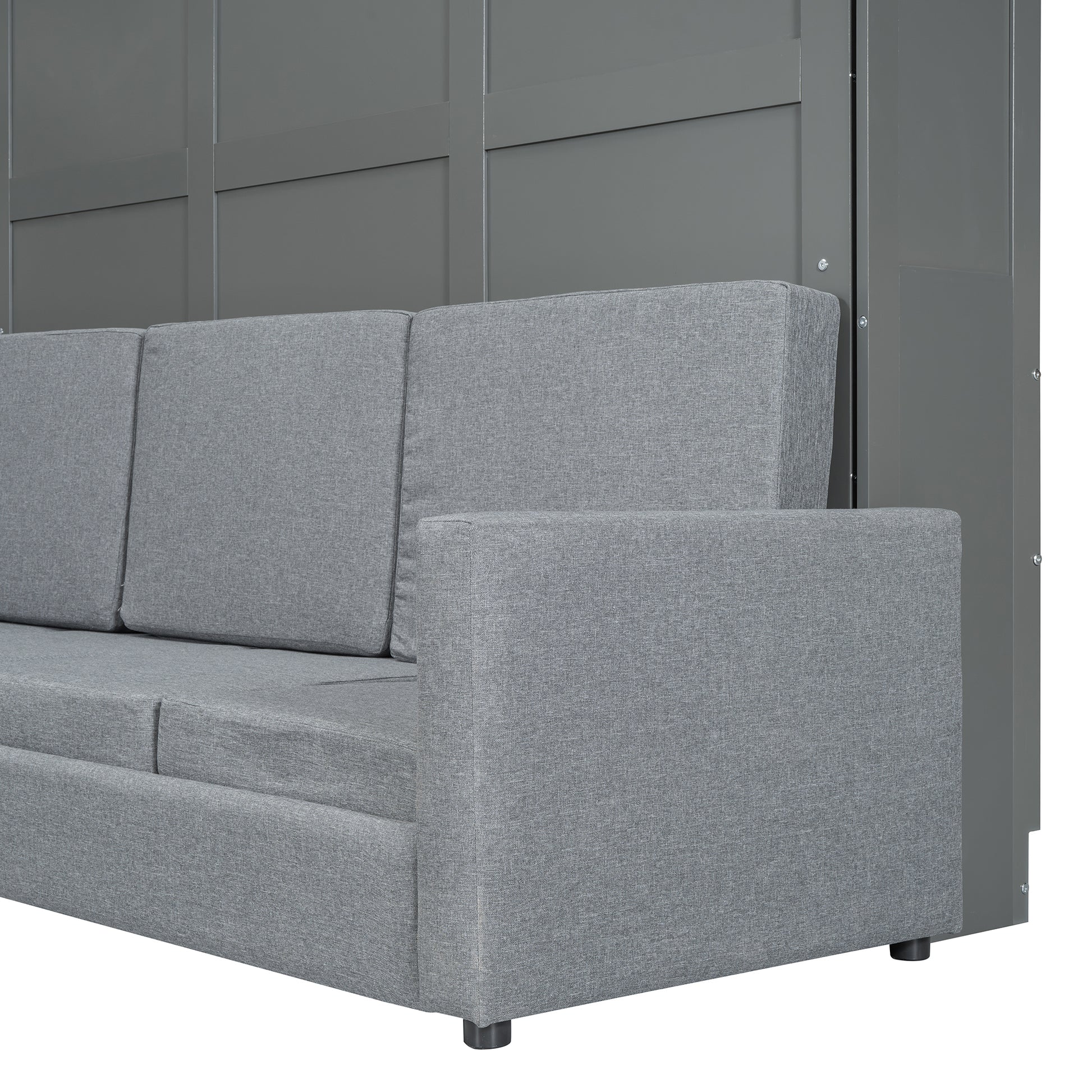 Grey upholstered sofa with tailored cushions