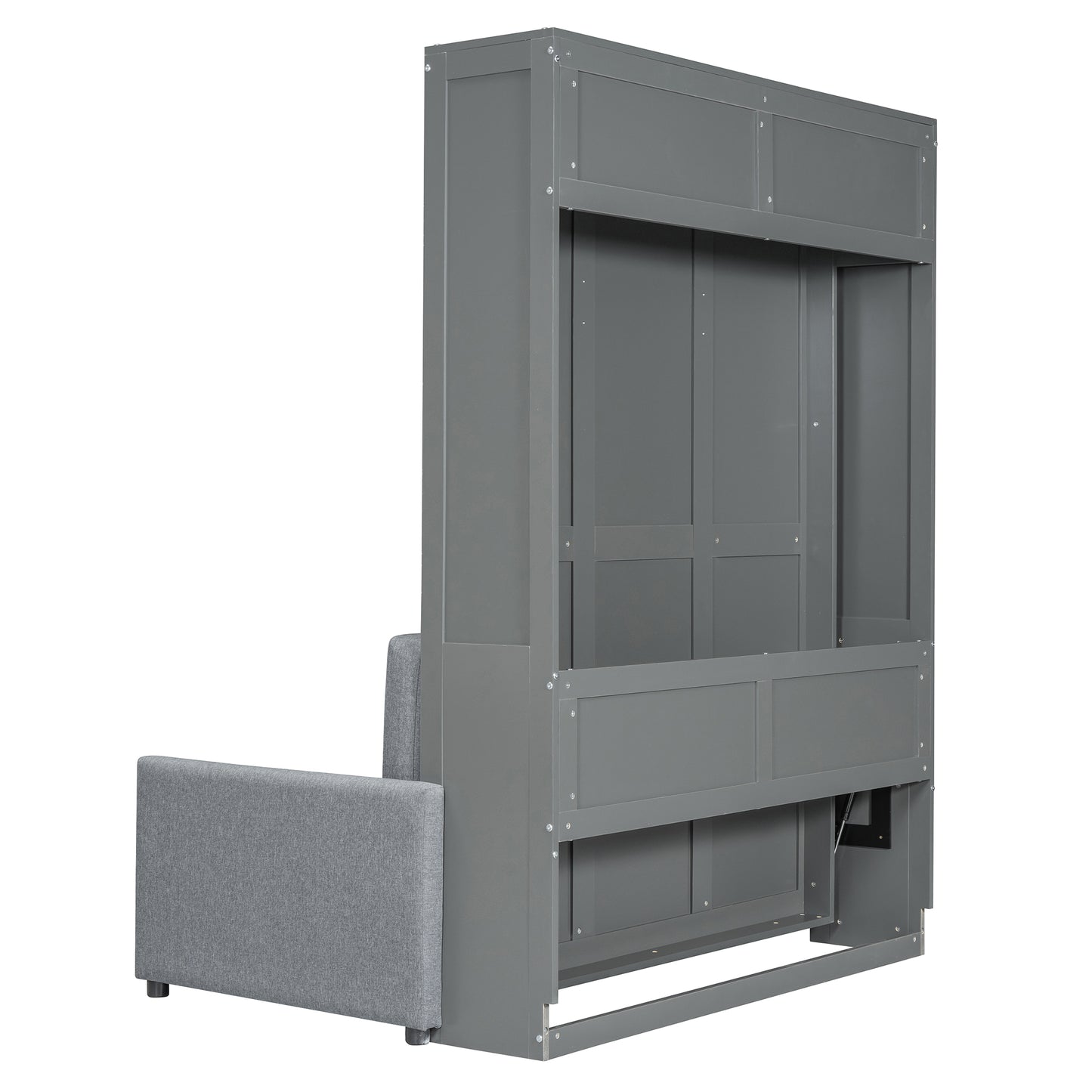 Gray Murphy bed frame with a small sofa attached