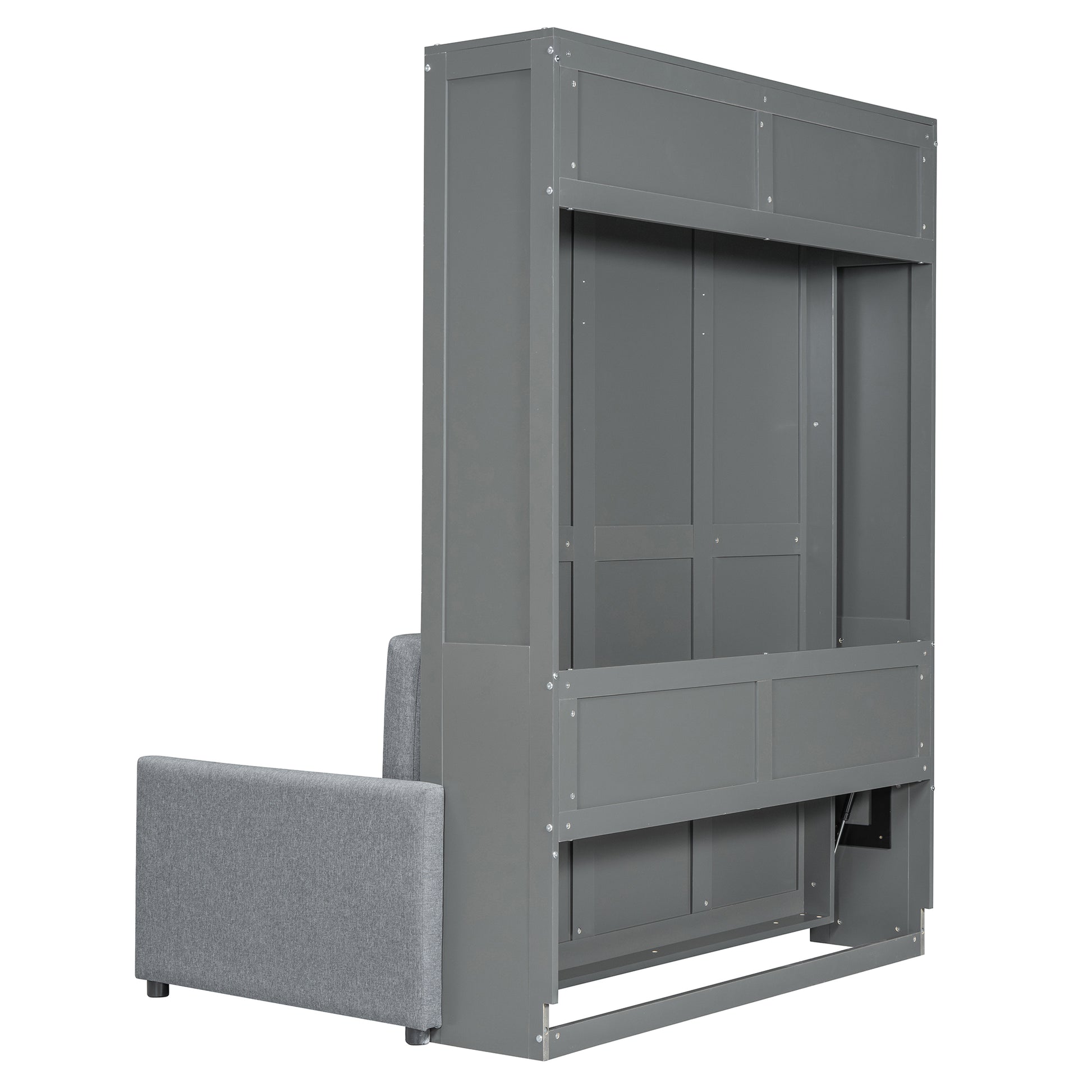 Gray Murphy bed frame with a small sofa attached