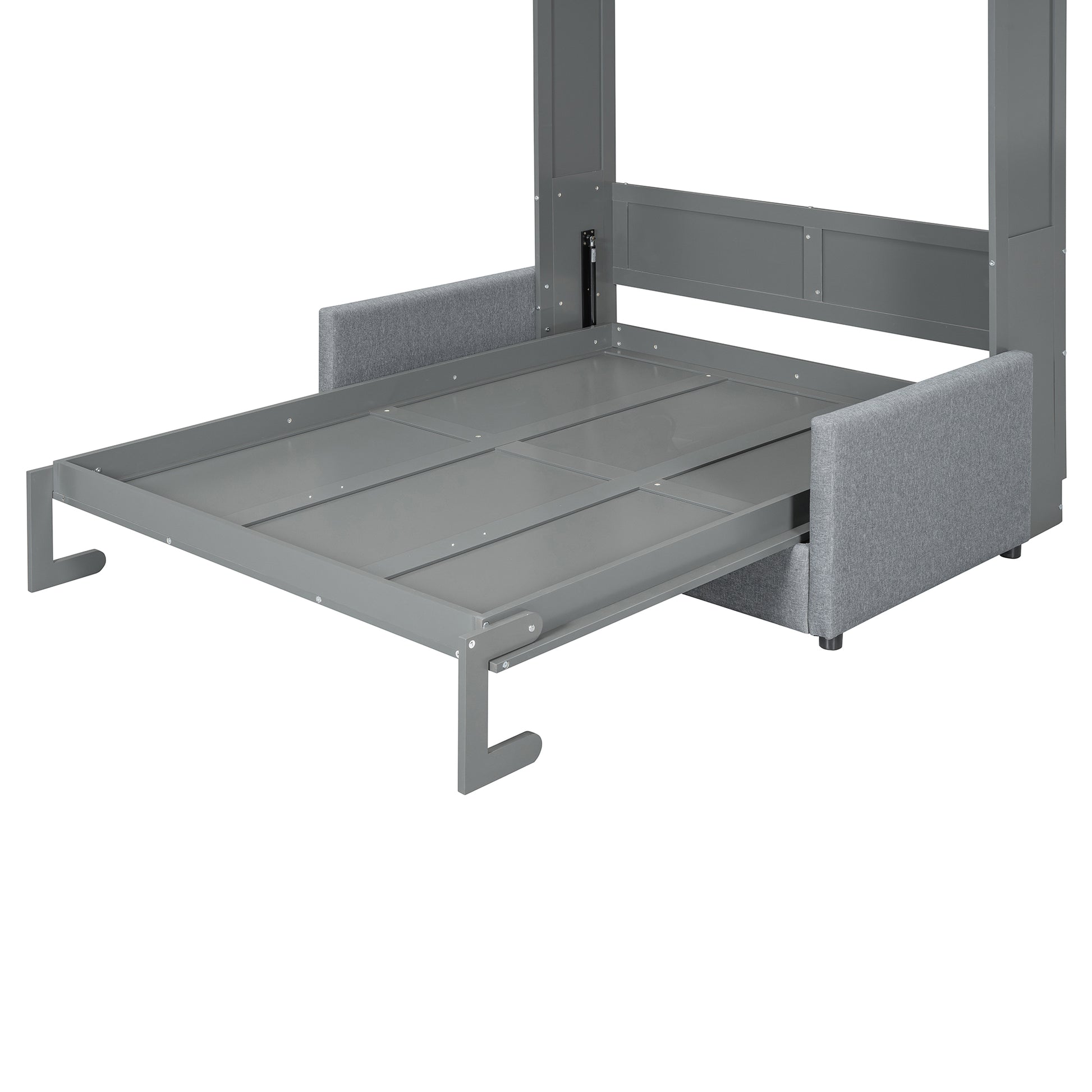 Gray murphy bed frame extended with mattress support