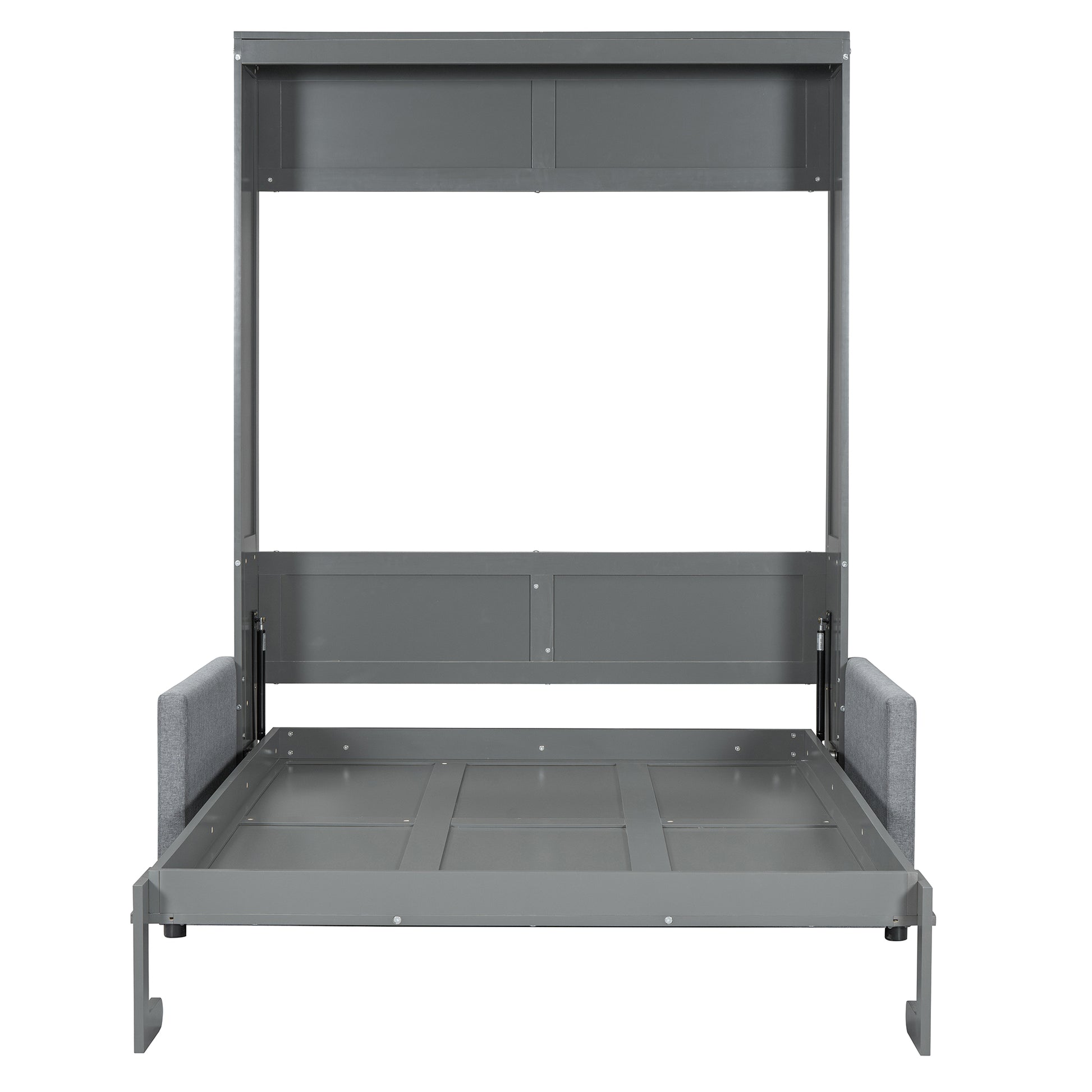 Gray Murphy bed frame with upholstered headboard