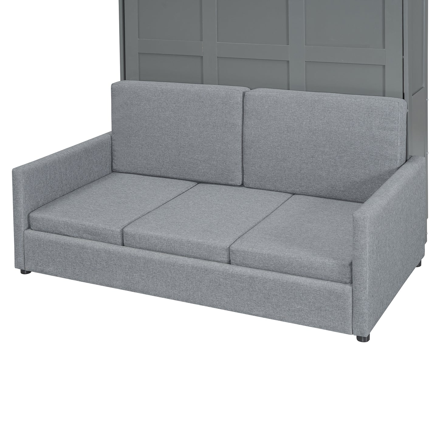 Grey fabric sofa bed with paneled backrest
