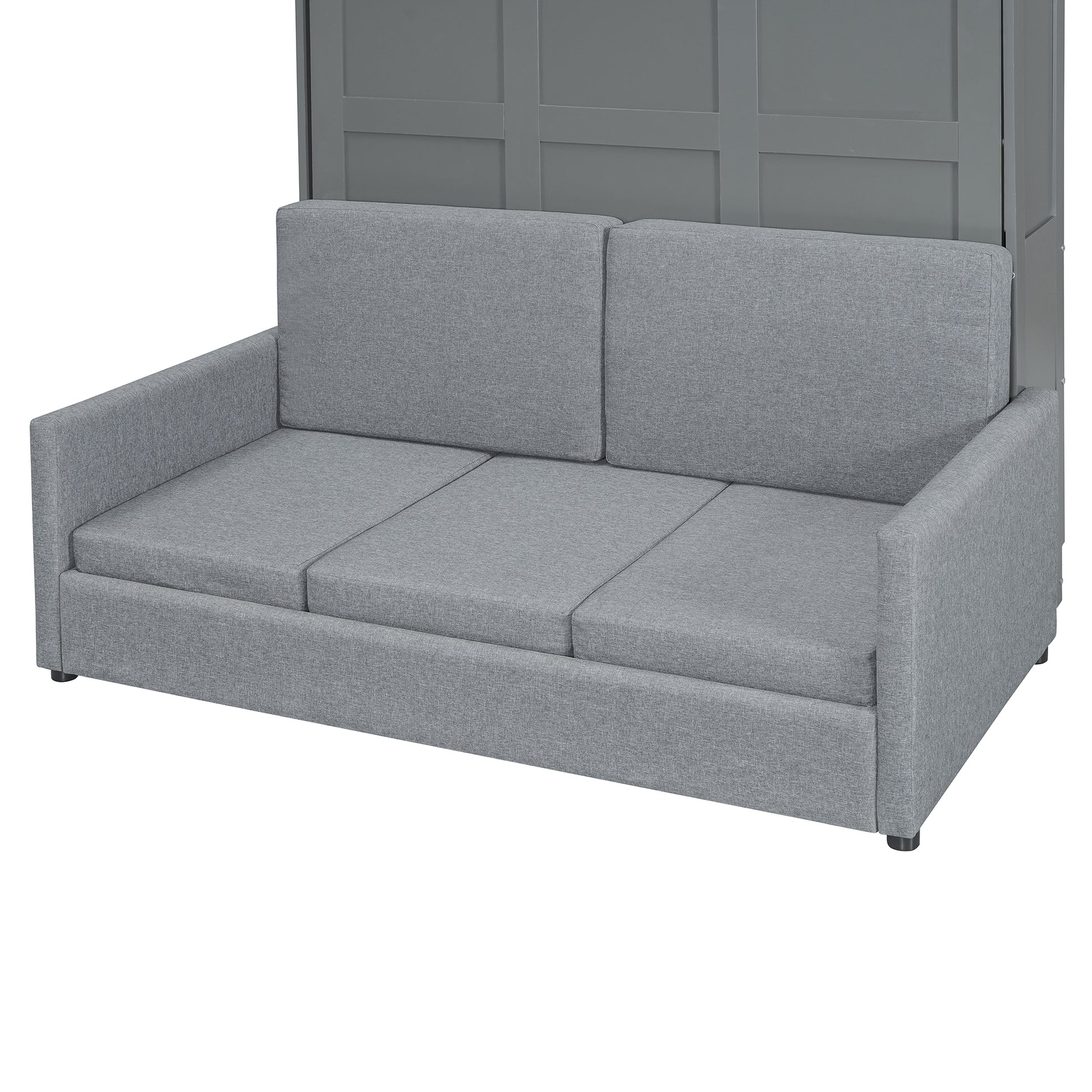 Grey fabric sofa bed with paneled backrest