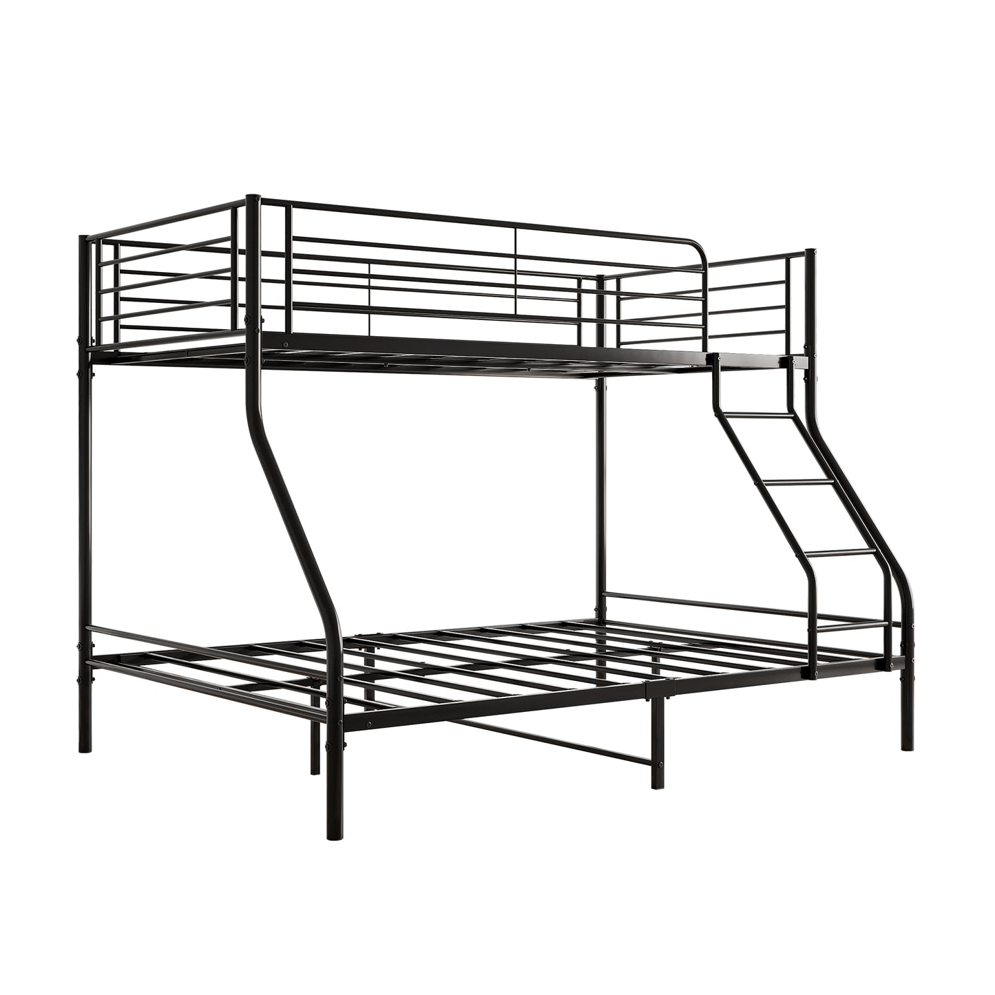 Black metal twin over twin bunk bed with ladder