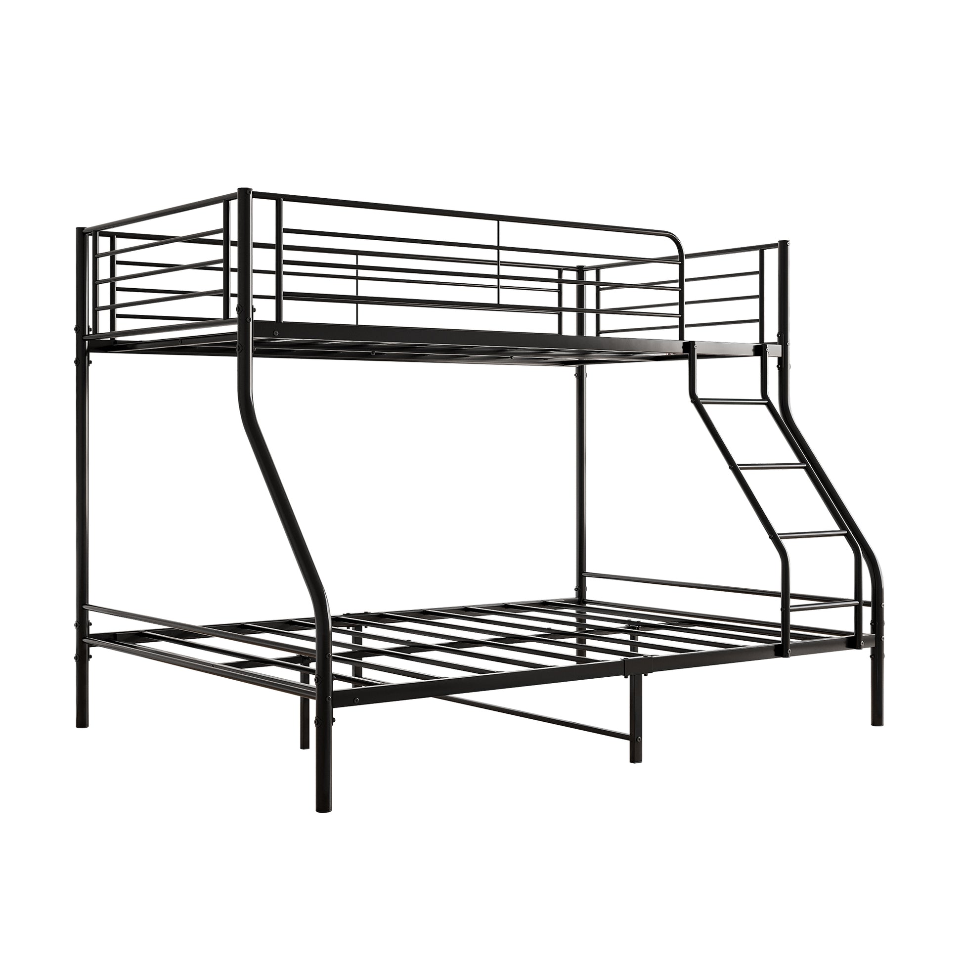 Black metal twin over twin bunk bed with ladder