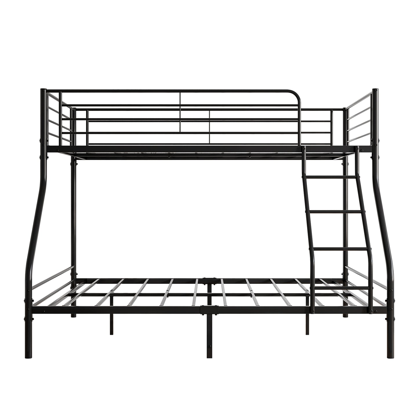Black metal triple bunk bed with integrated ladder