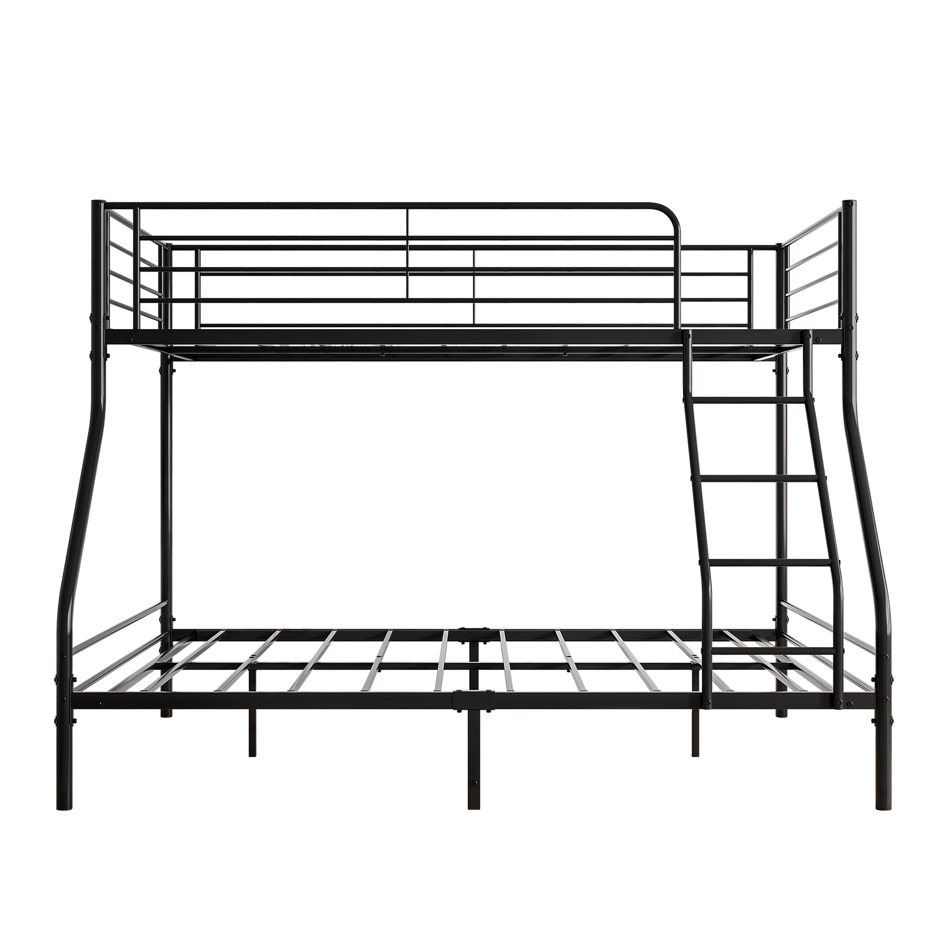 Black metal triple bunk bed with integrated ladder