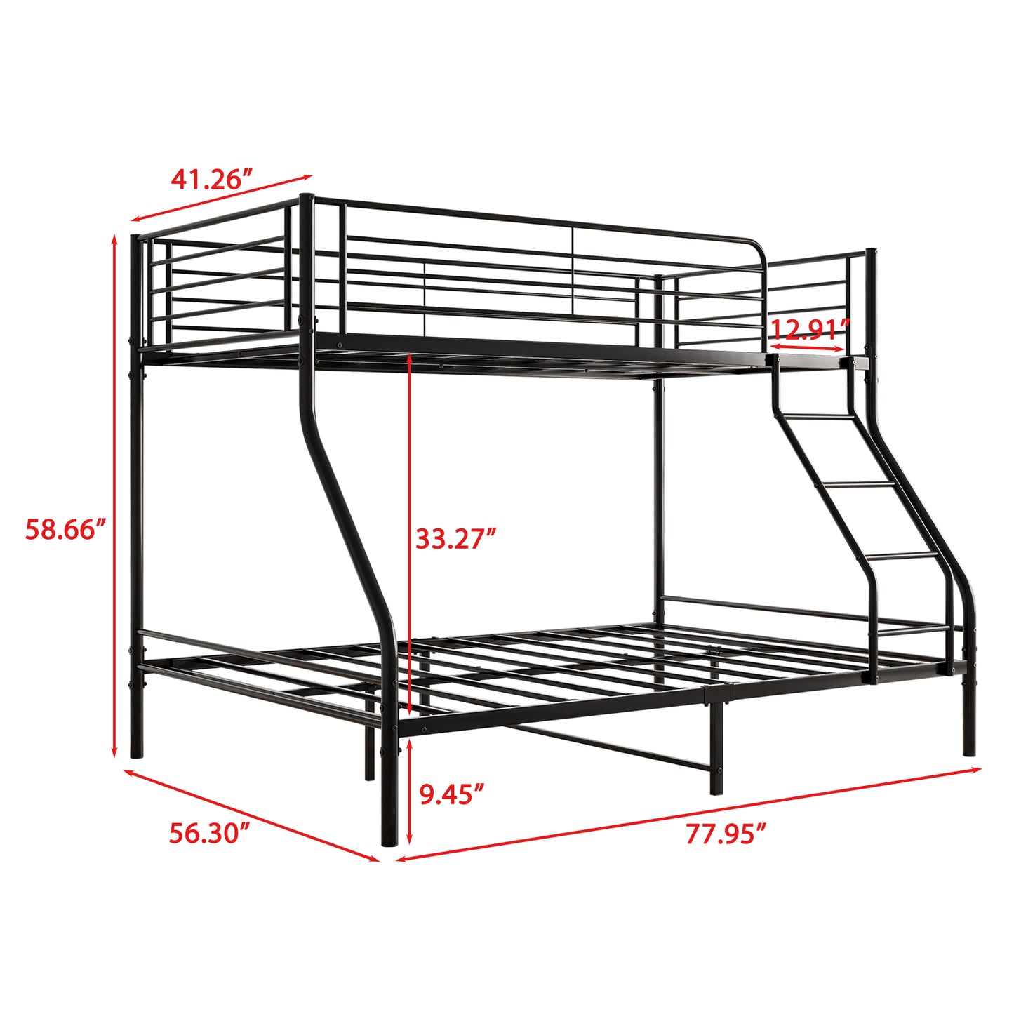 Black metal twinovertwin bunk bed with integrated ladder and safety rails