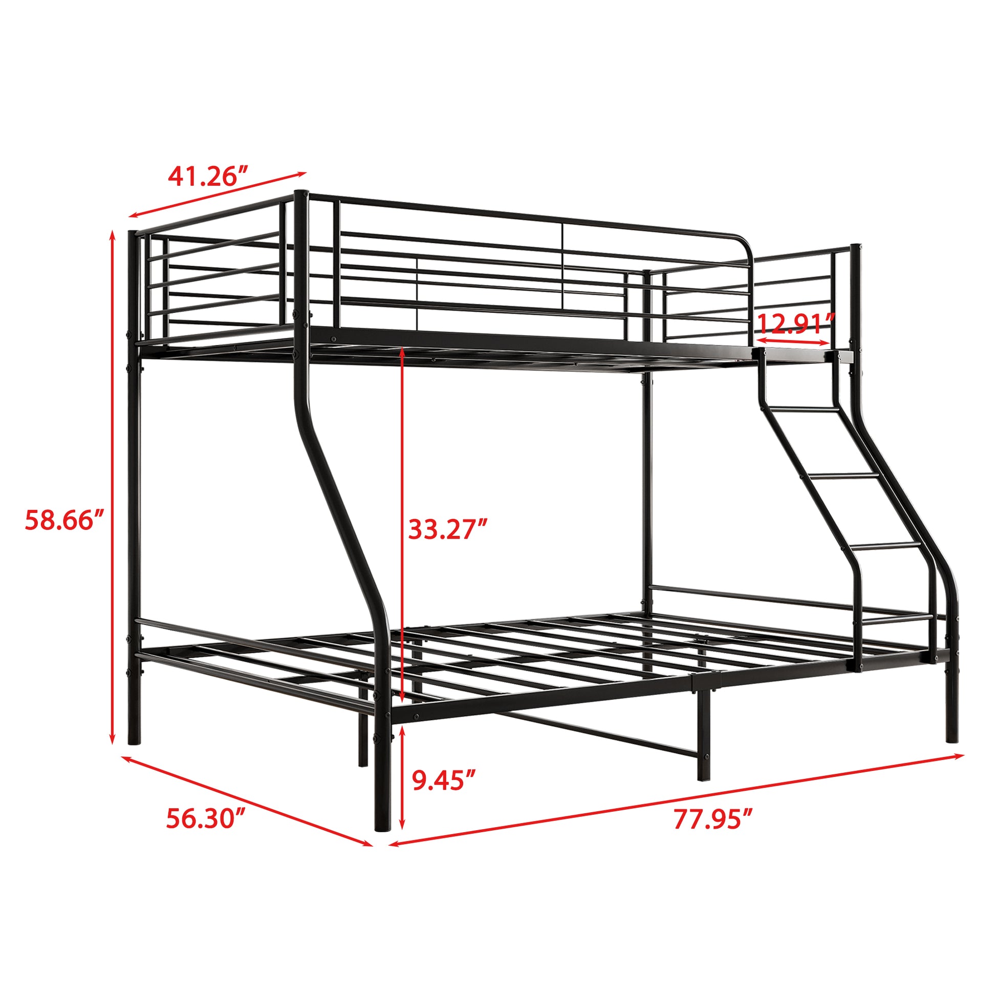 Black metal twinovertwin bunk bed with integrated ladder and safety rails
