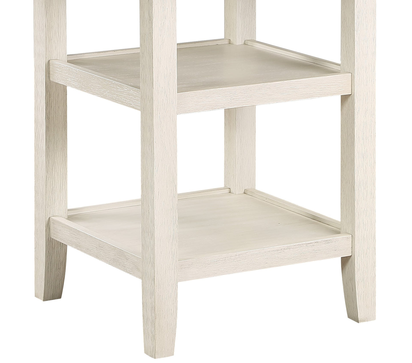 White wash wood end table legs and lower shelves