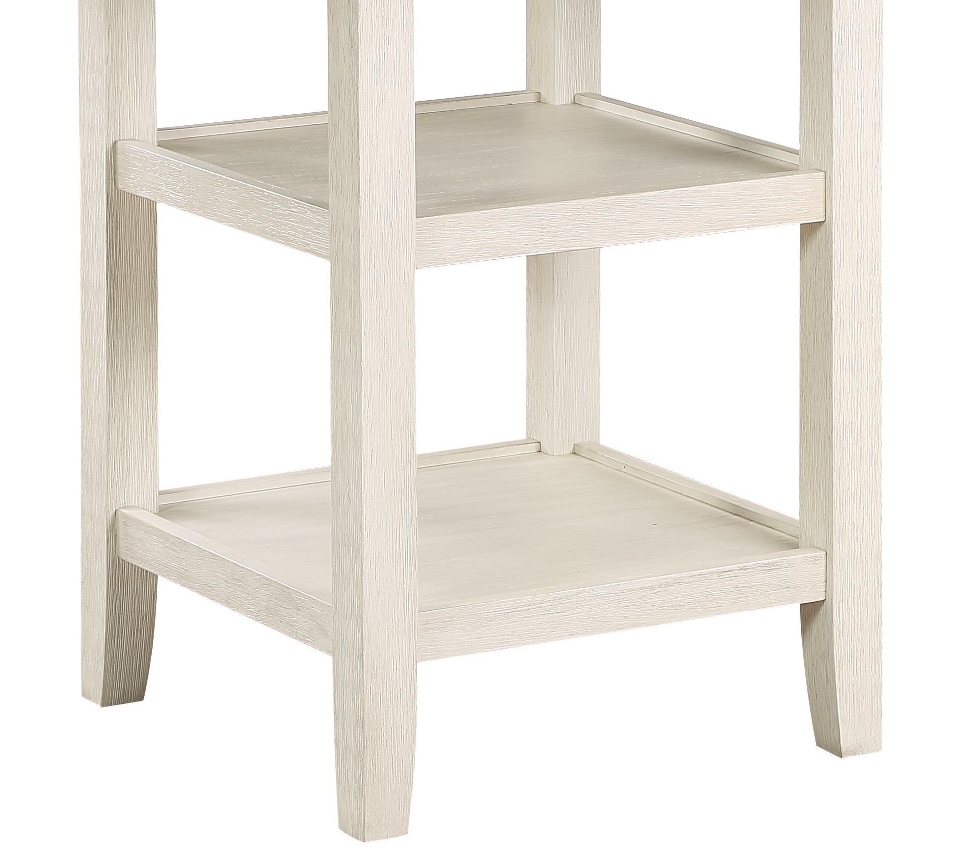 White wash wood end table legs and lower shelves