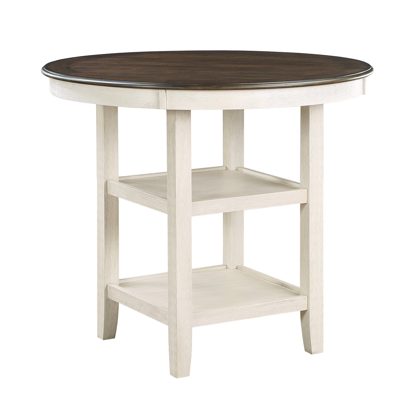 Round top pub table with dark wood and white base