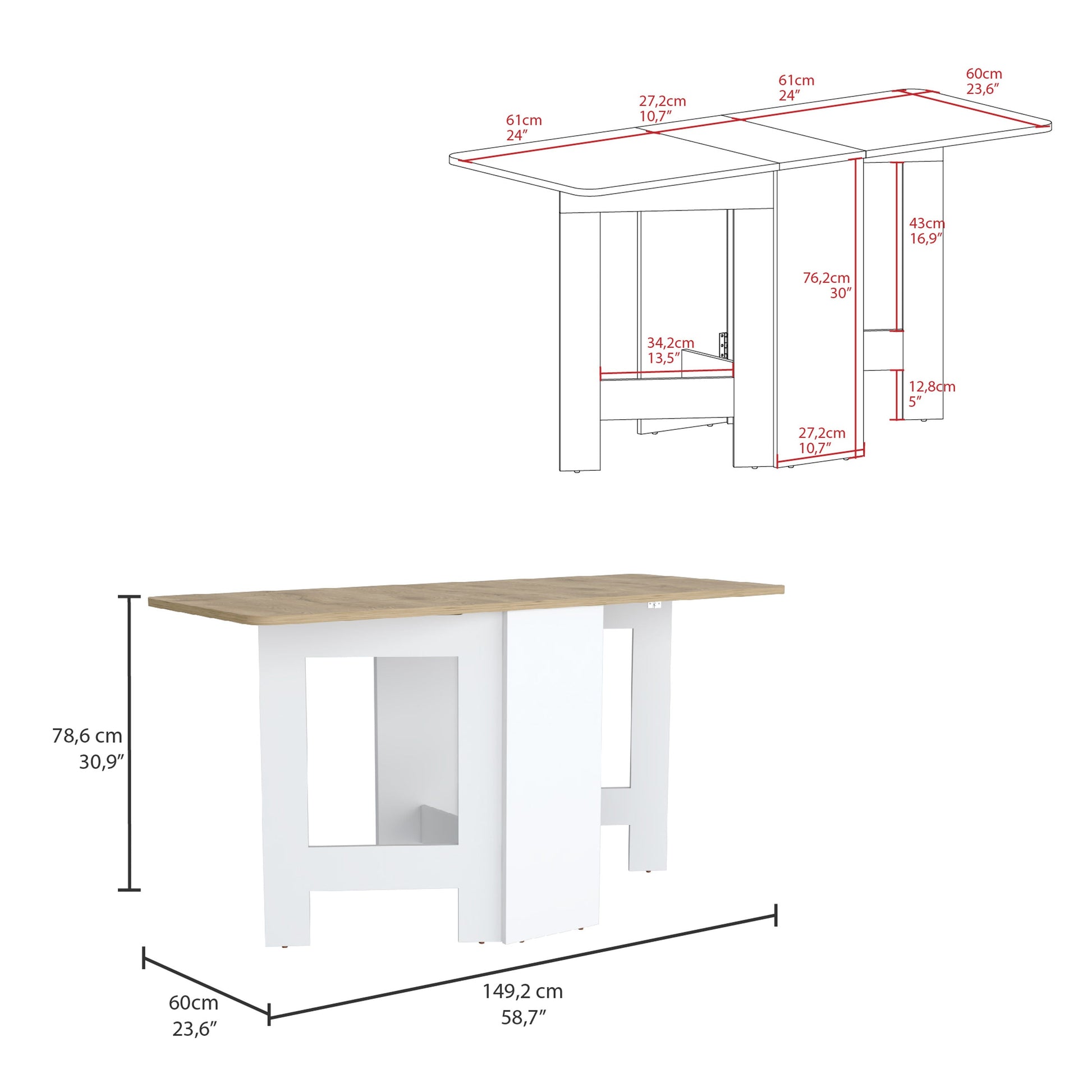 Extendable dining table with oak veneer top and white base