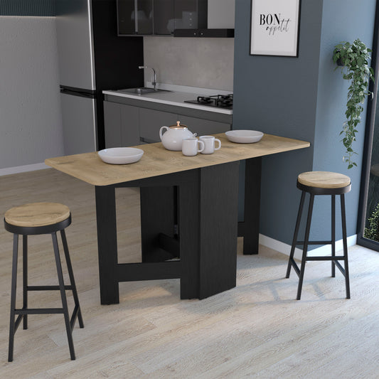 Extendable dining table with oakeffect top and dark grey base