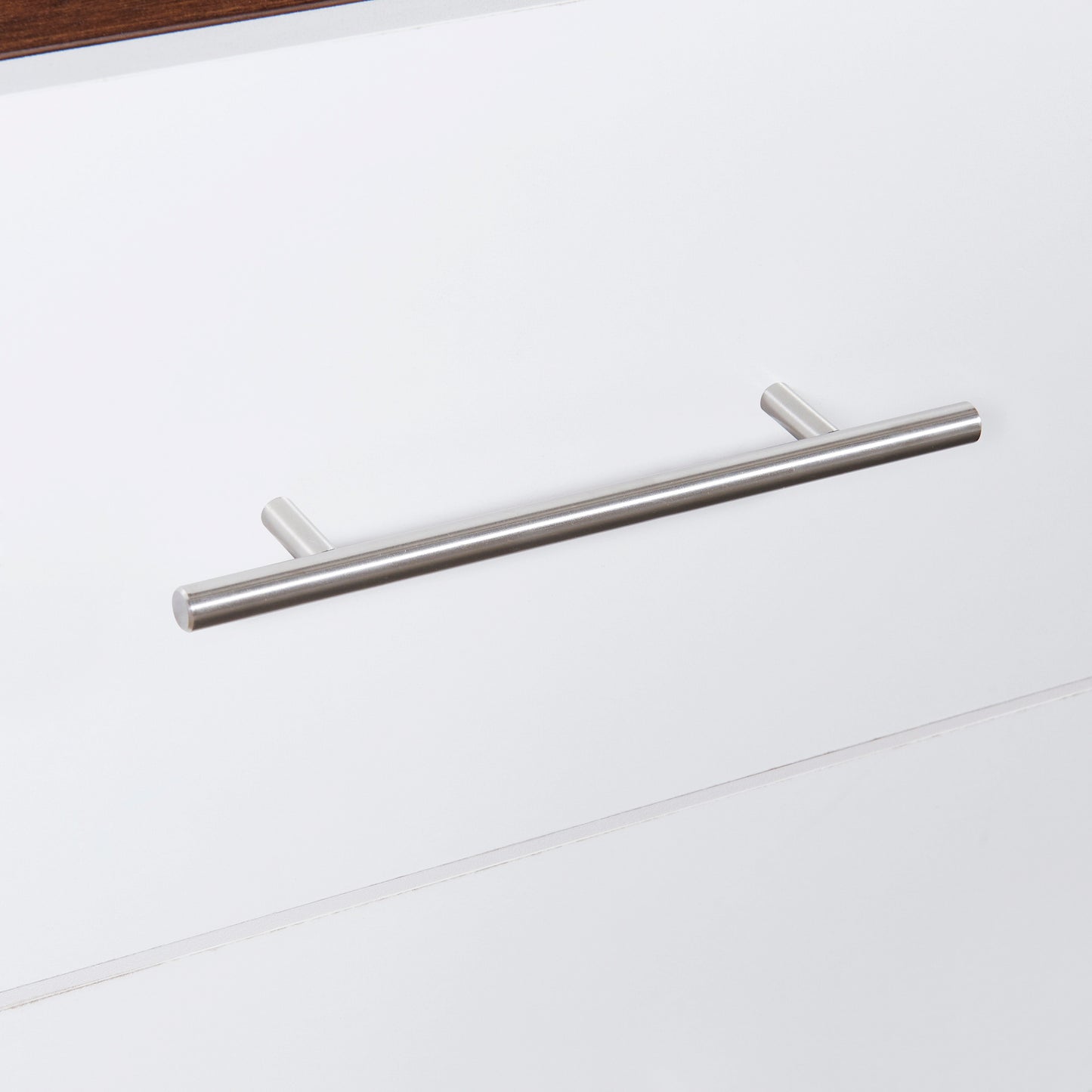 Brushed stainless steel Tbar cabinet handle with clean lines