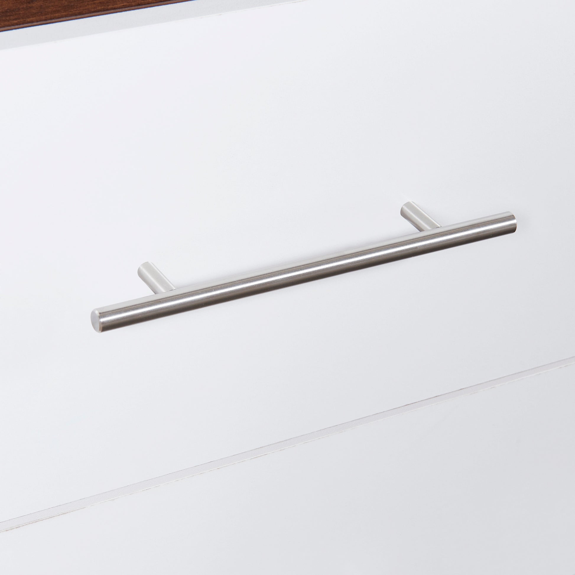 Brushed stainless steel Tbar cabinet handle with clean lines