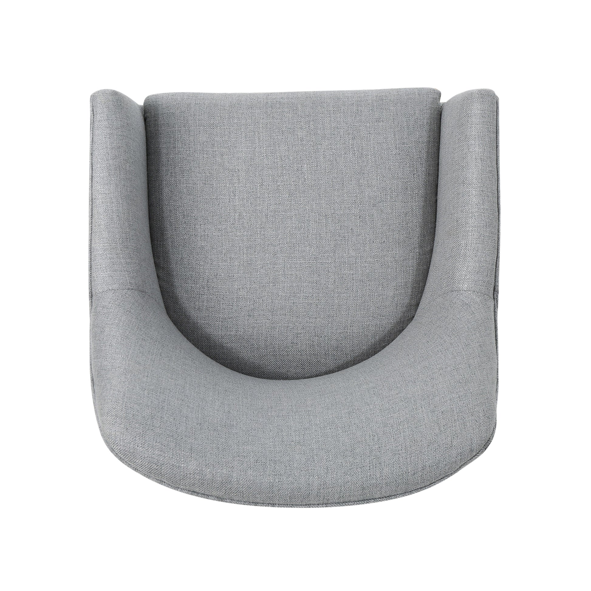 Top view of upholstered grey armchair