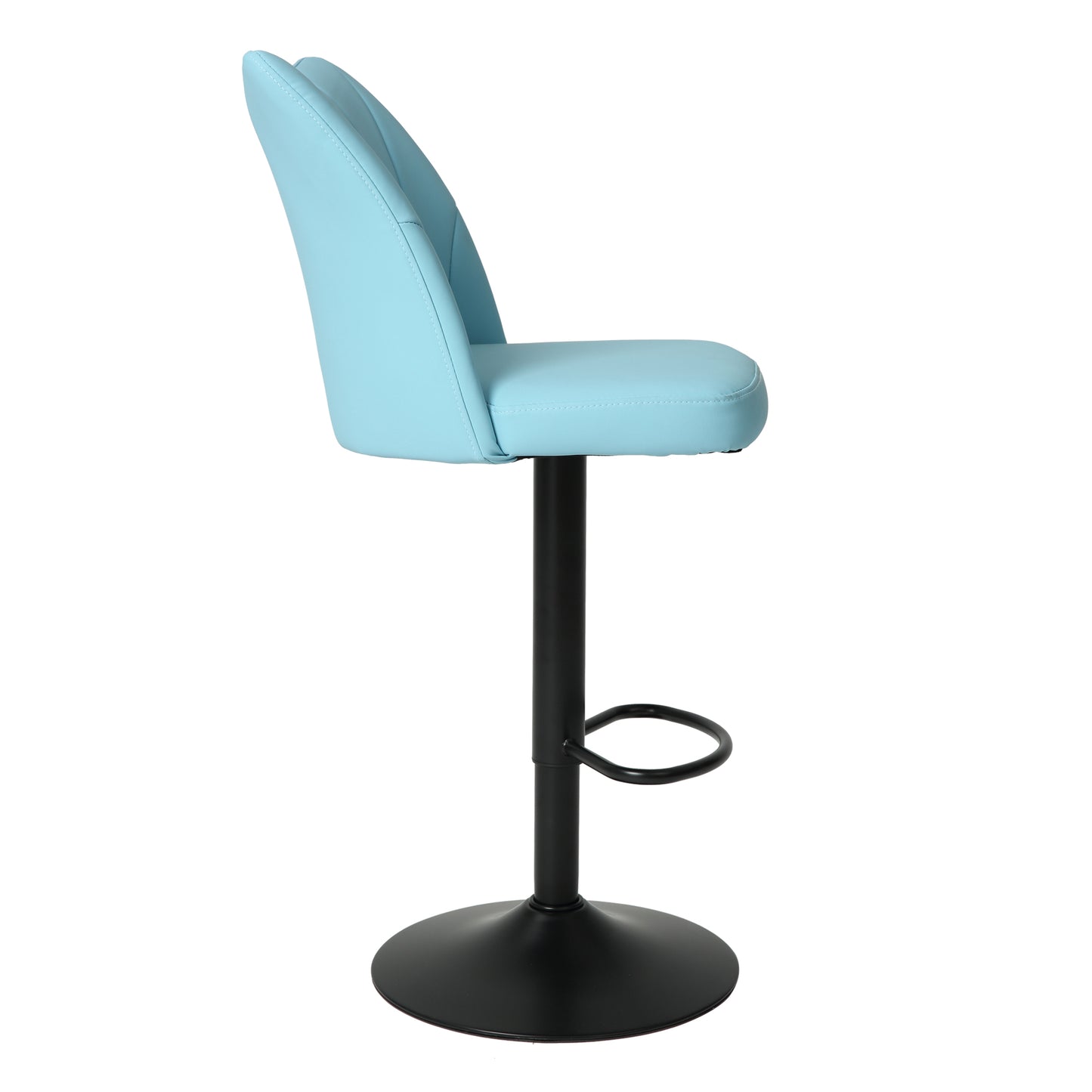 Aqua blue faux leather bar stool with adjustable height and footrest