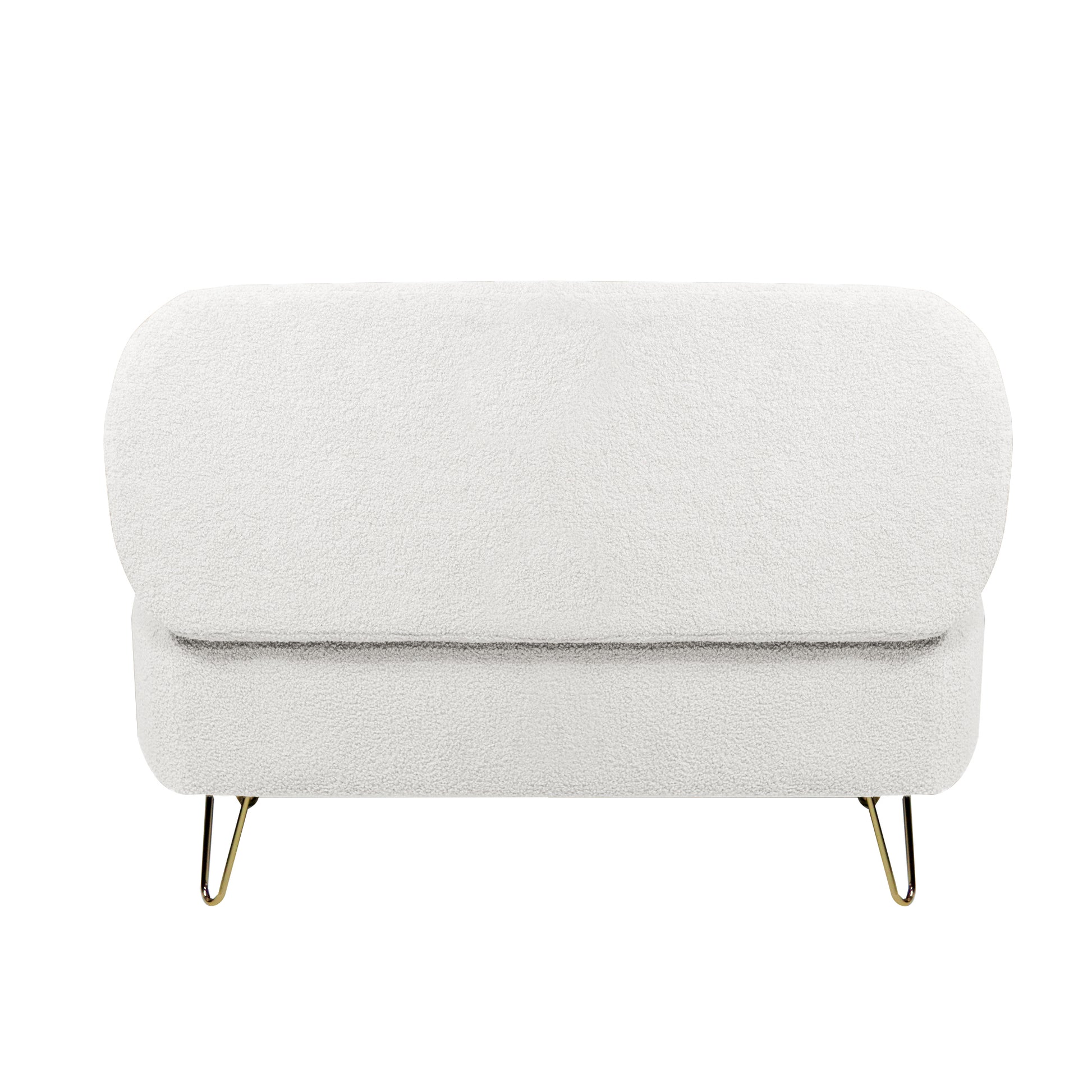 Cream teddy fabric ottoman with gold hairpin legs