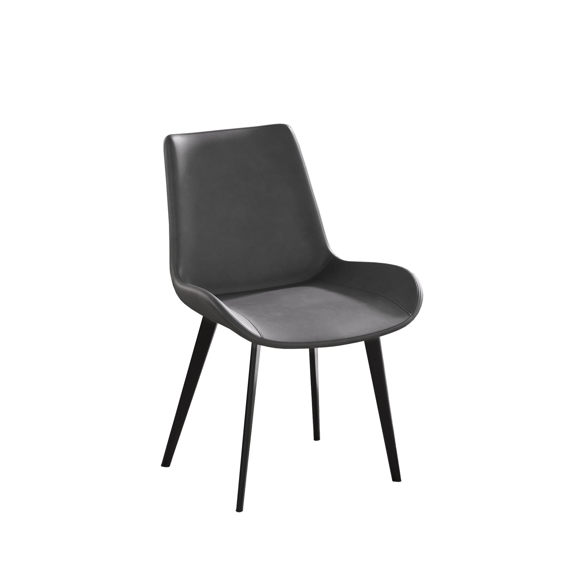 Modern gray faux leather dining chair with black tapered legs