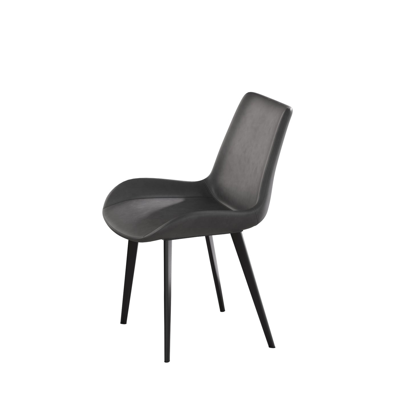 Gray upholstered dining chair with modern black metal legs
