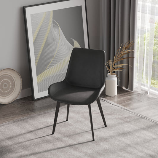 Black faux leather dining chair with black metal legs